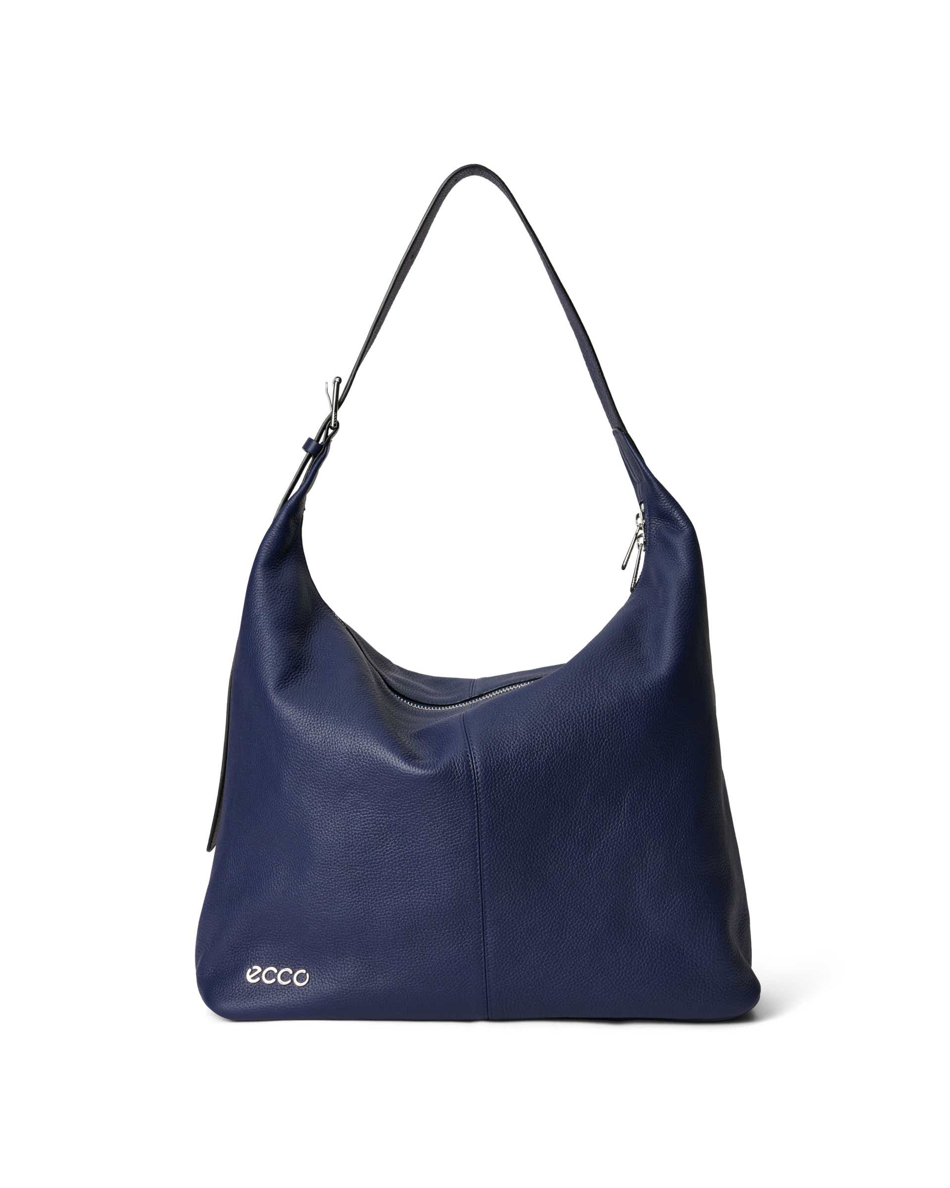 Grand sac hobo en cuir grainé ECCO® Soft - Bleu - Main