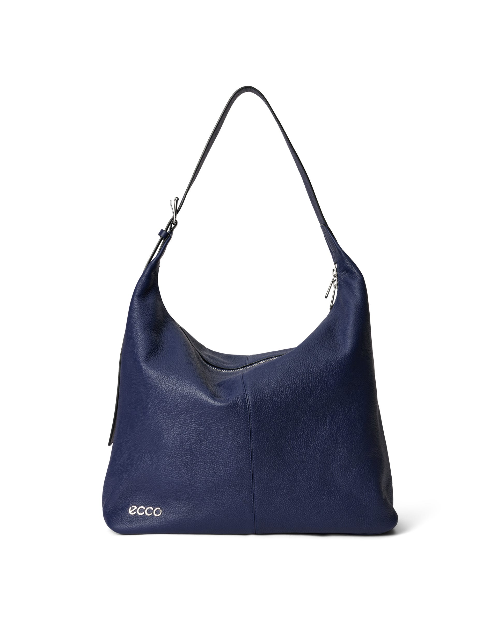 Grand sac hobo en cuir grainé ECCO® Soft - Bleu - Main