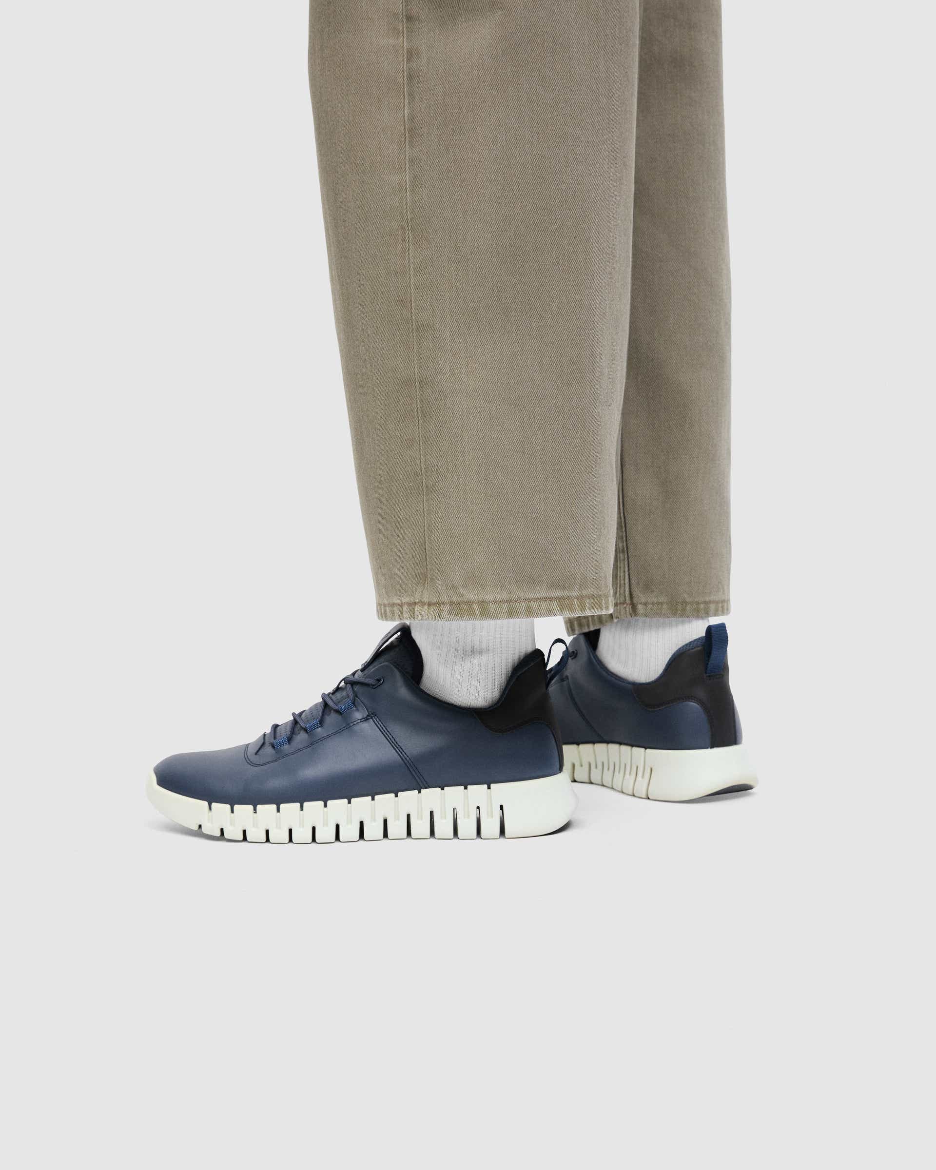 Men's ECCO® Gruuv Leather Trainer - Blue - Lifestyle image-1