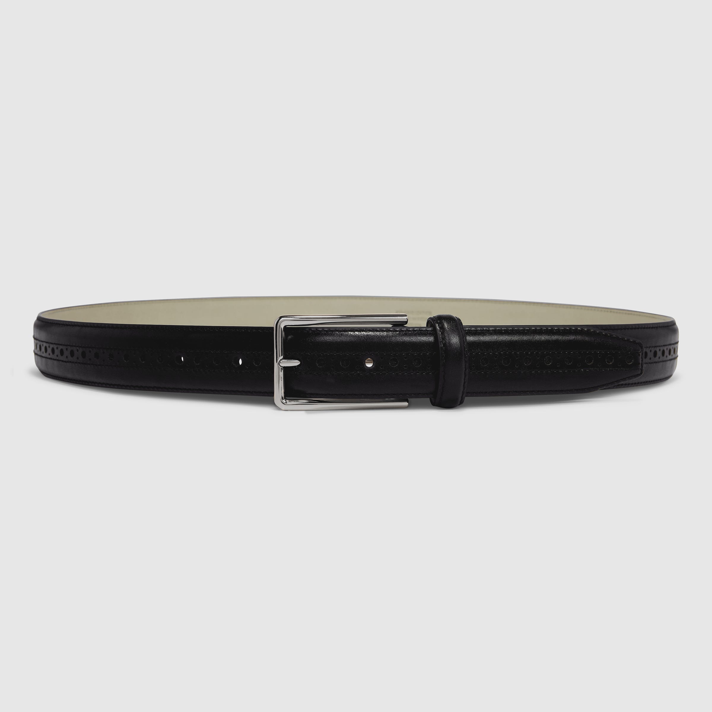 Men's ECCO® Large Leather Brogue Belt - Black - Main