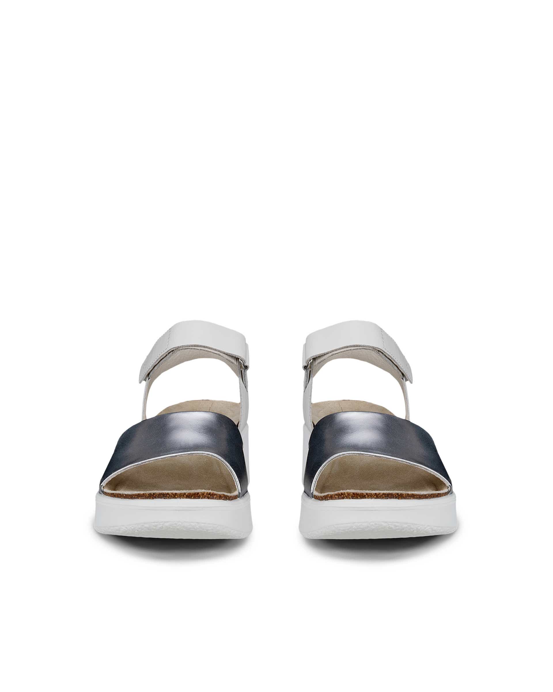 ECCO® FLOWT WEDGE CORK sandale compensée cuir pour femme - Blanc - Front pair