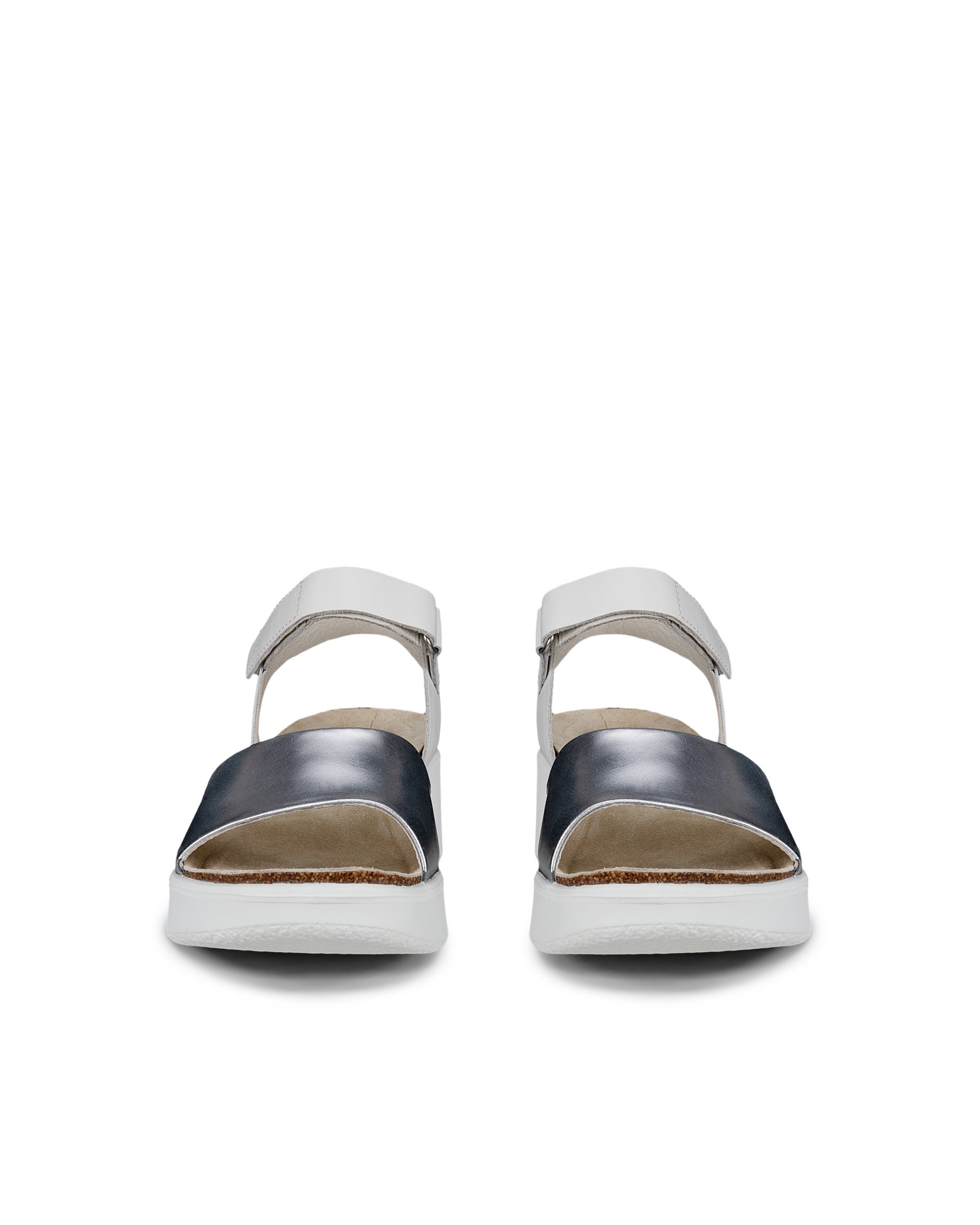 ECCO® FLOWT WEDGE CORK sandale compensée cuir pour femme - Blanc - Front pair