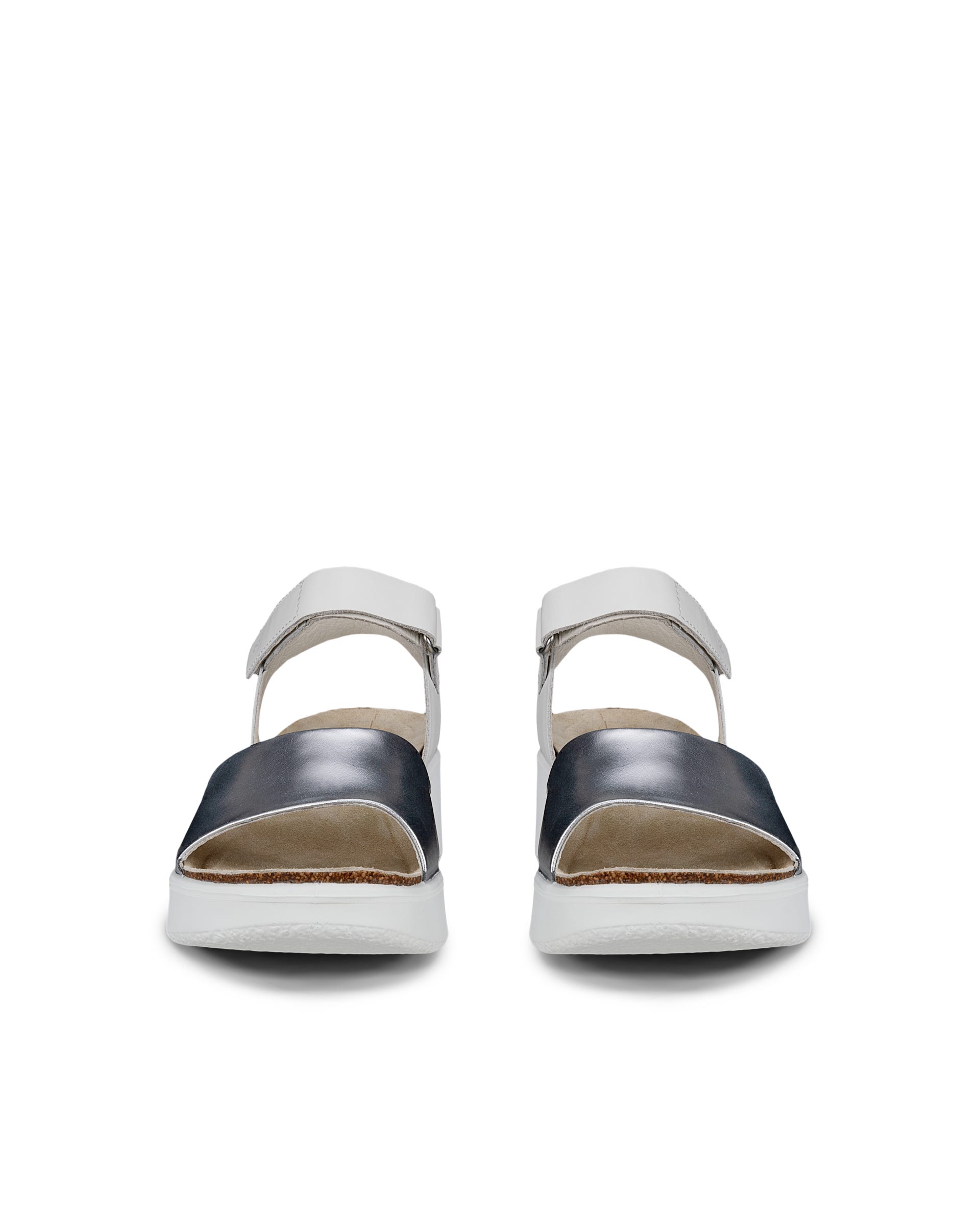 ECCO® FLOWT WEDGE CORK sandale compensée cuir pour femme - Blanc - Front pair