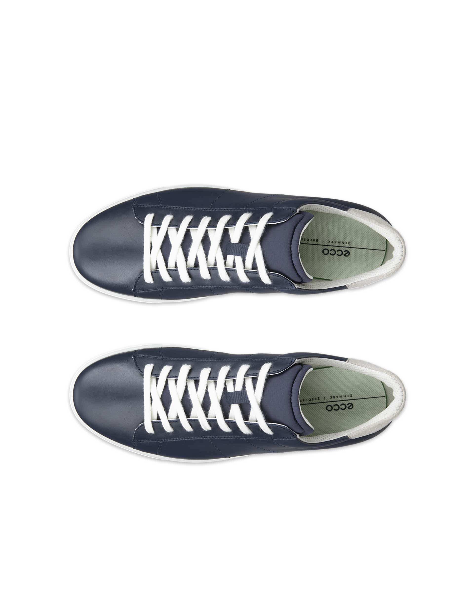 Men's ECCO® Street Lite Leather Trainer - Blue - Top left pair