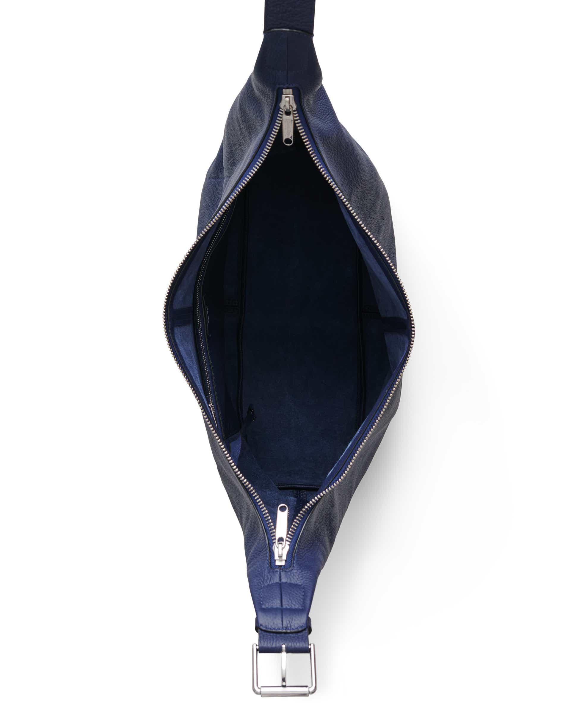 Grand sac hobo en cuir grainé ECCO® Soft - Bleu - Birdeye