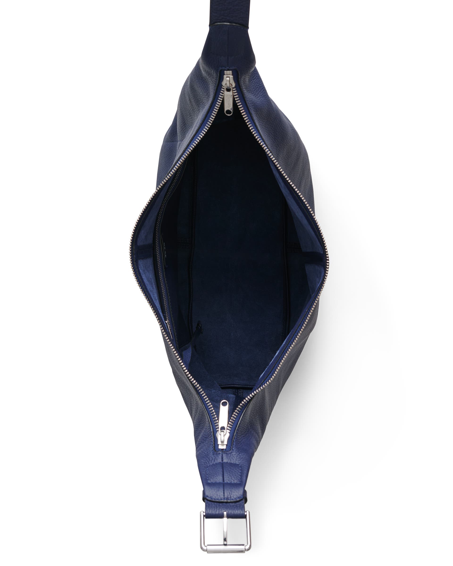 Grand sac hobo en cuir grainé ECCO® Soft - Bleu - Birdeye