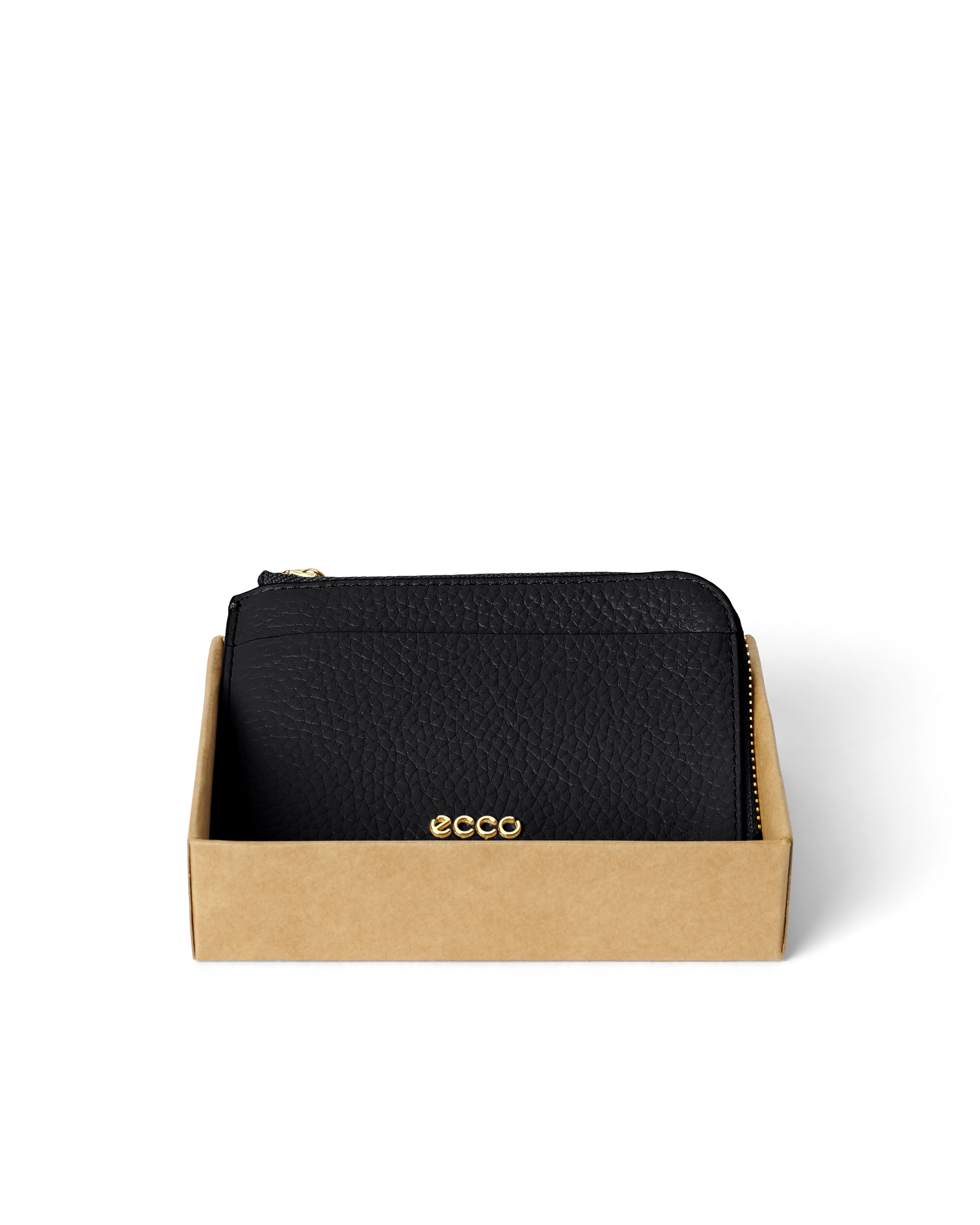 Women's ECCO® Zipped Pebbled Leather Card Case - Black - Detail-1