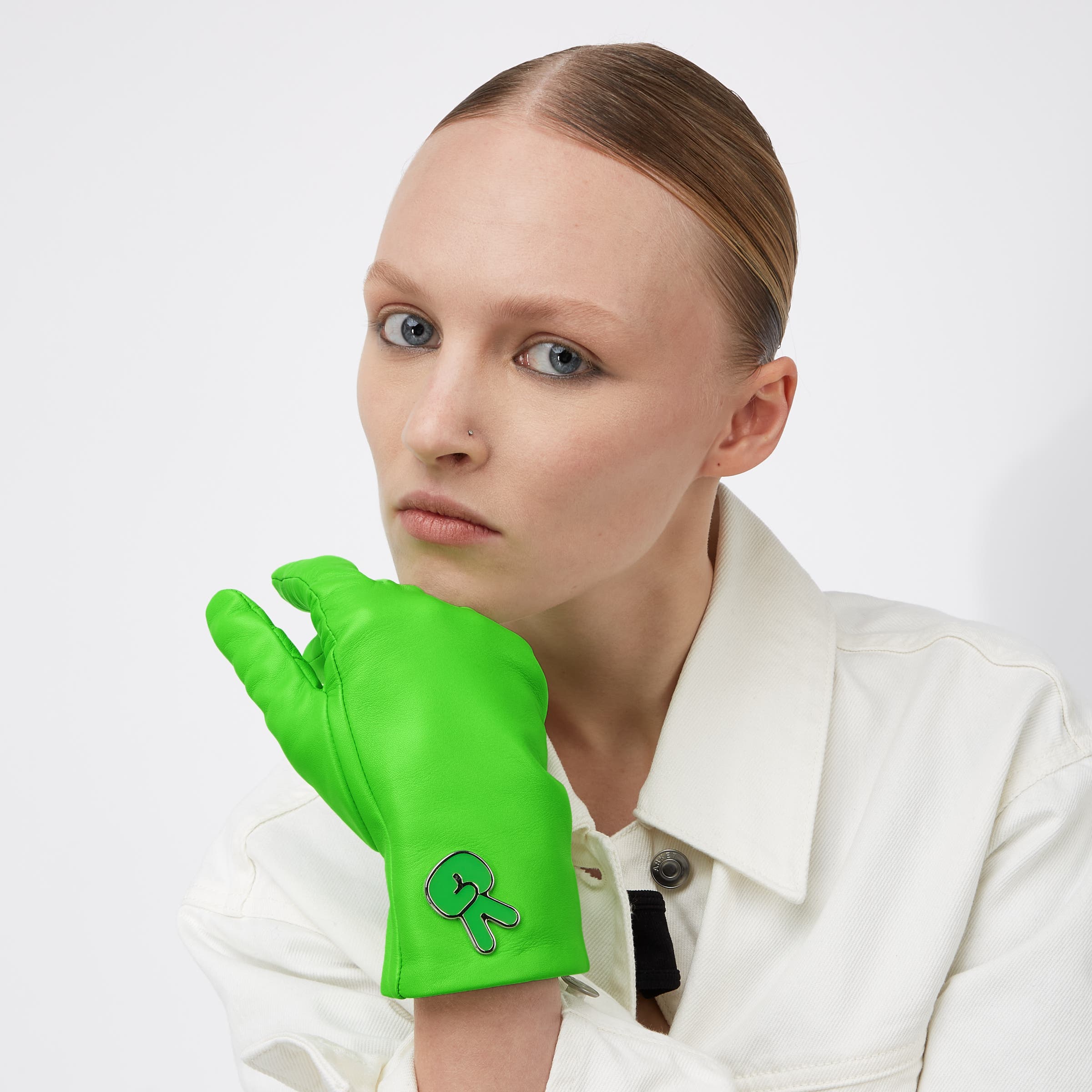 ECCO Gloves Cool ウィメンズ レザーグローブ - グリーン - Modelshot-1