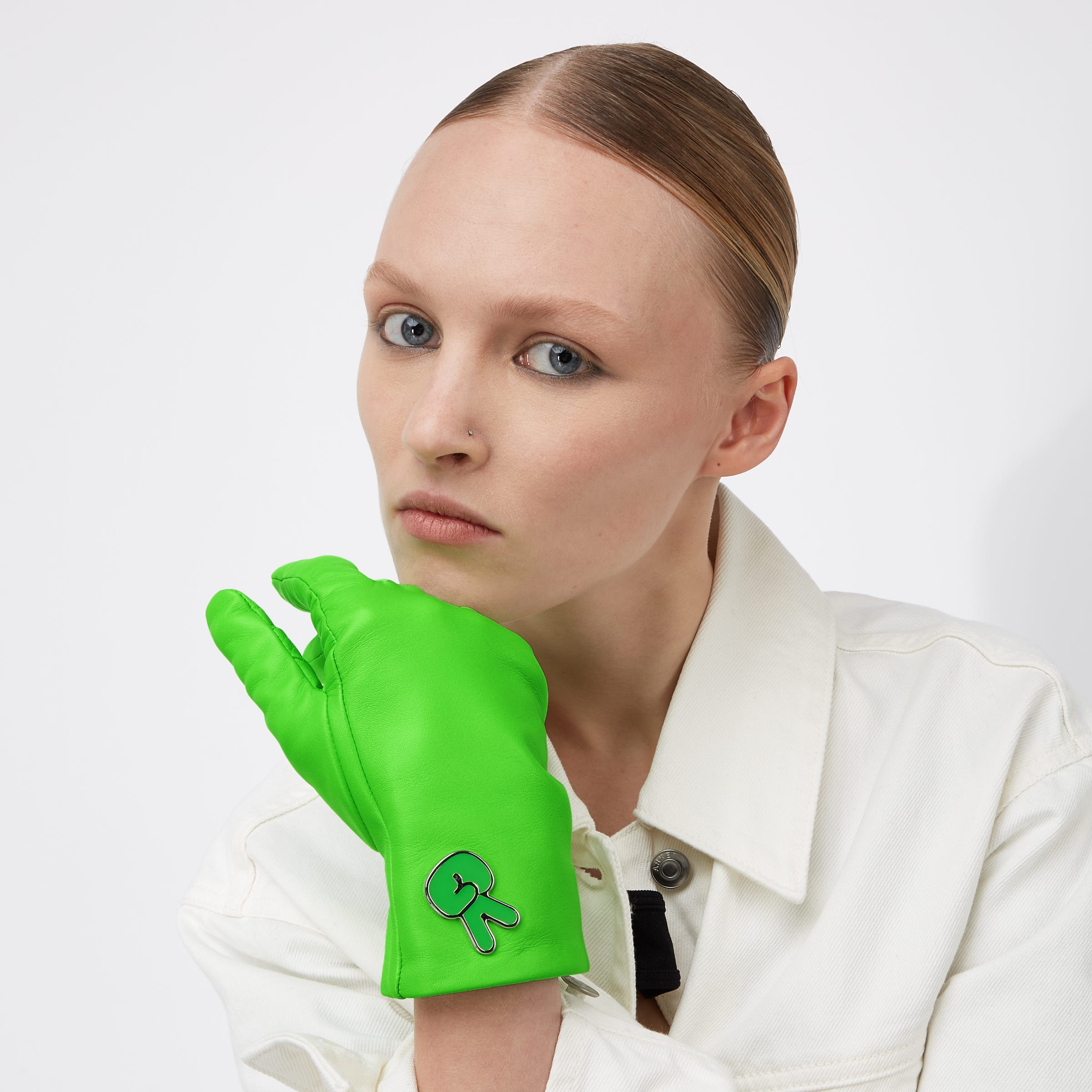 ECCO Gloves Cool ウィメンズ レザーグローブ - グリーン - Modelshot-1