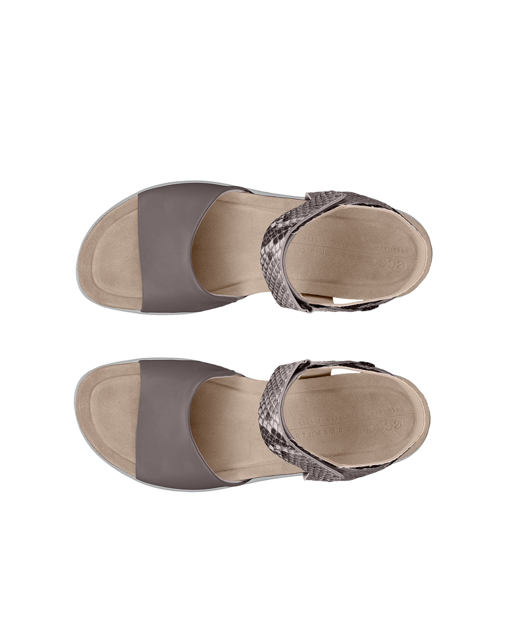 ECCO® Flowt Wedge Cork sandale compensée liège et cuir pour femme - Gris - Top left pair