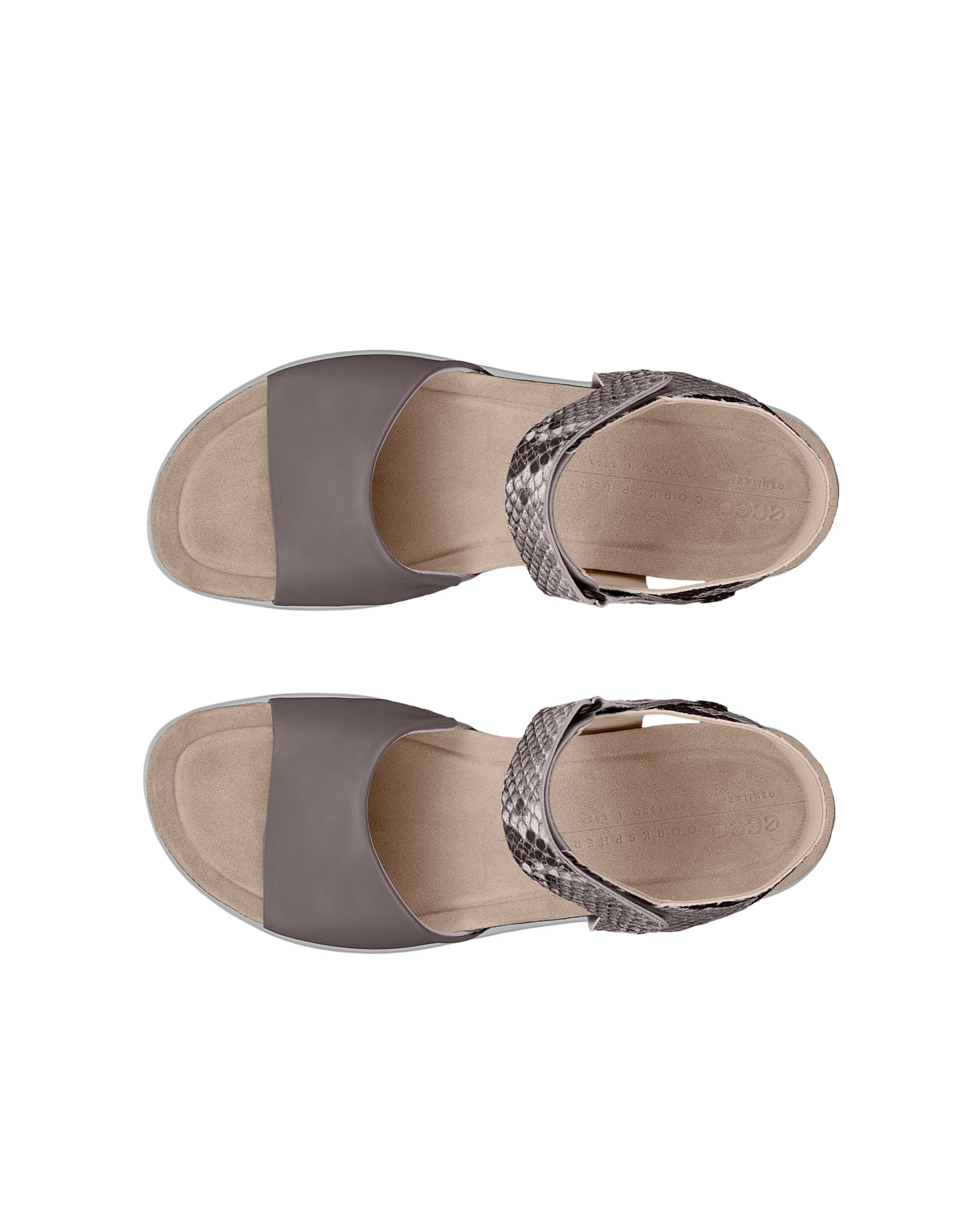ECCO® Flowt Wedge Cork sandale compensée liège et cuir pour femme - Gris - Top left pair