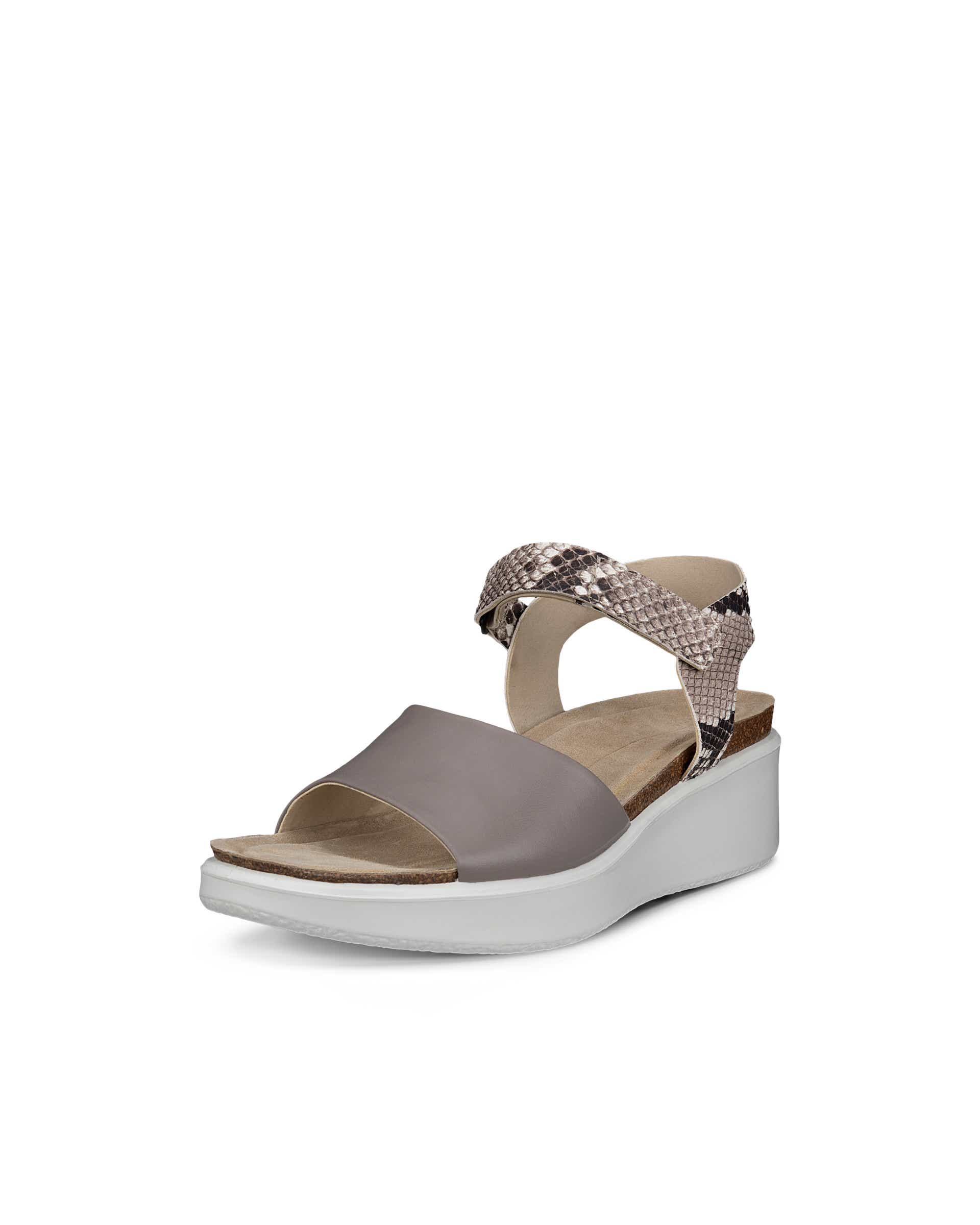 ECCO® Flowt Wedge Cork sandale compensée liège et cuir pour femme - Gris - Main