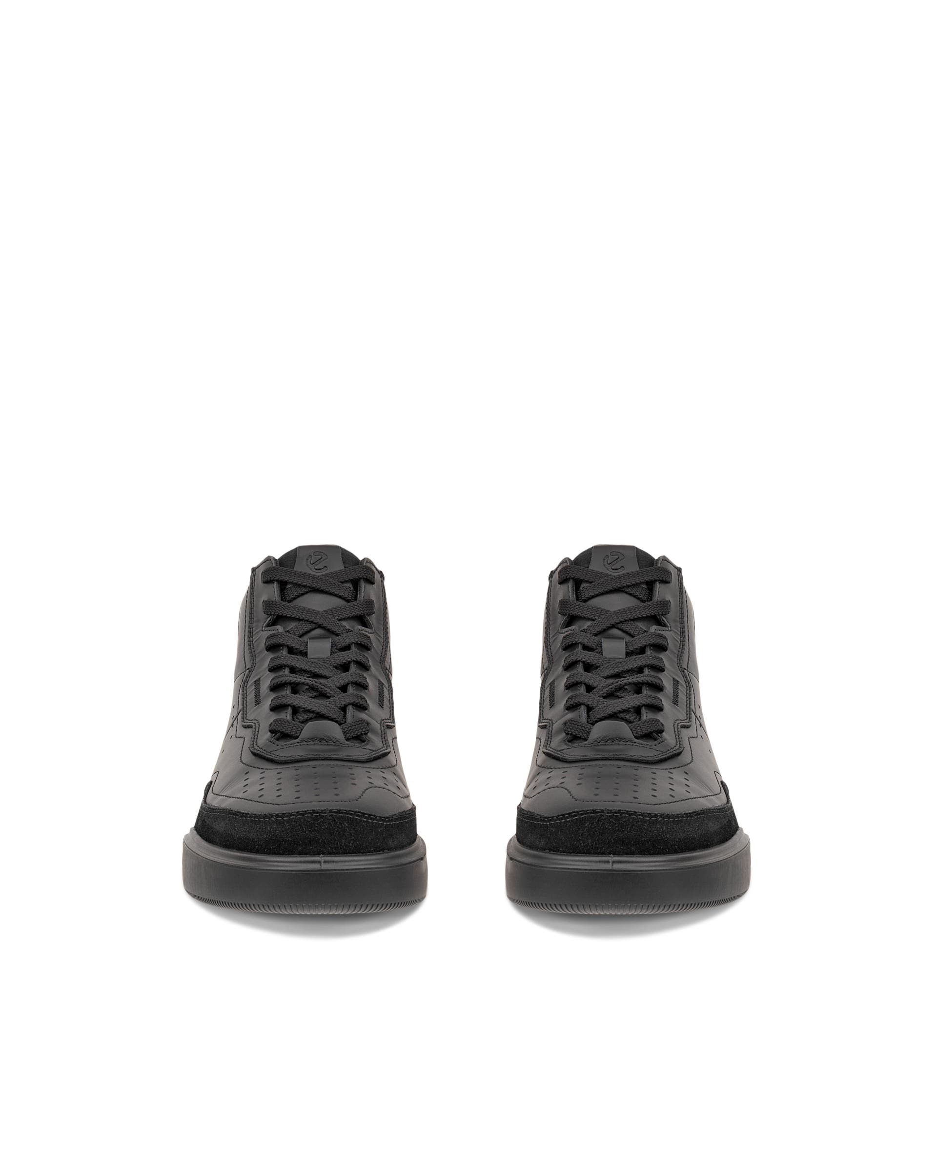 ECCO® STREET COURT dames hoge sneaker in leer - Zwart - Front pair