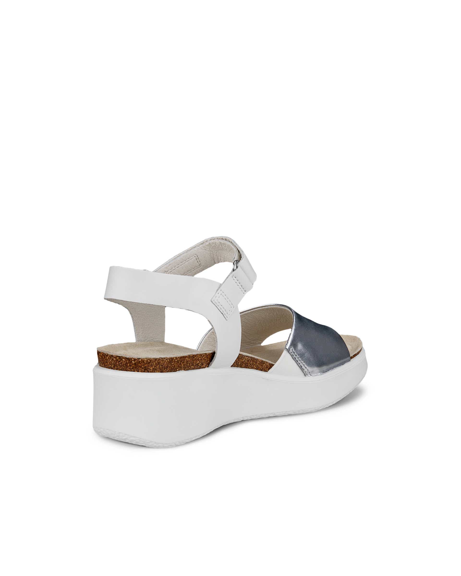 ECCO® FLOWT WEDGE CORK sandale compensée cuir pour femme - Blanc - Back