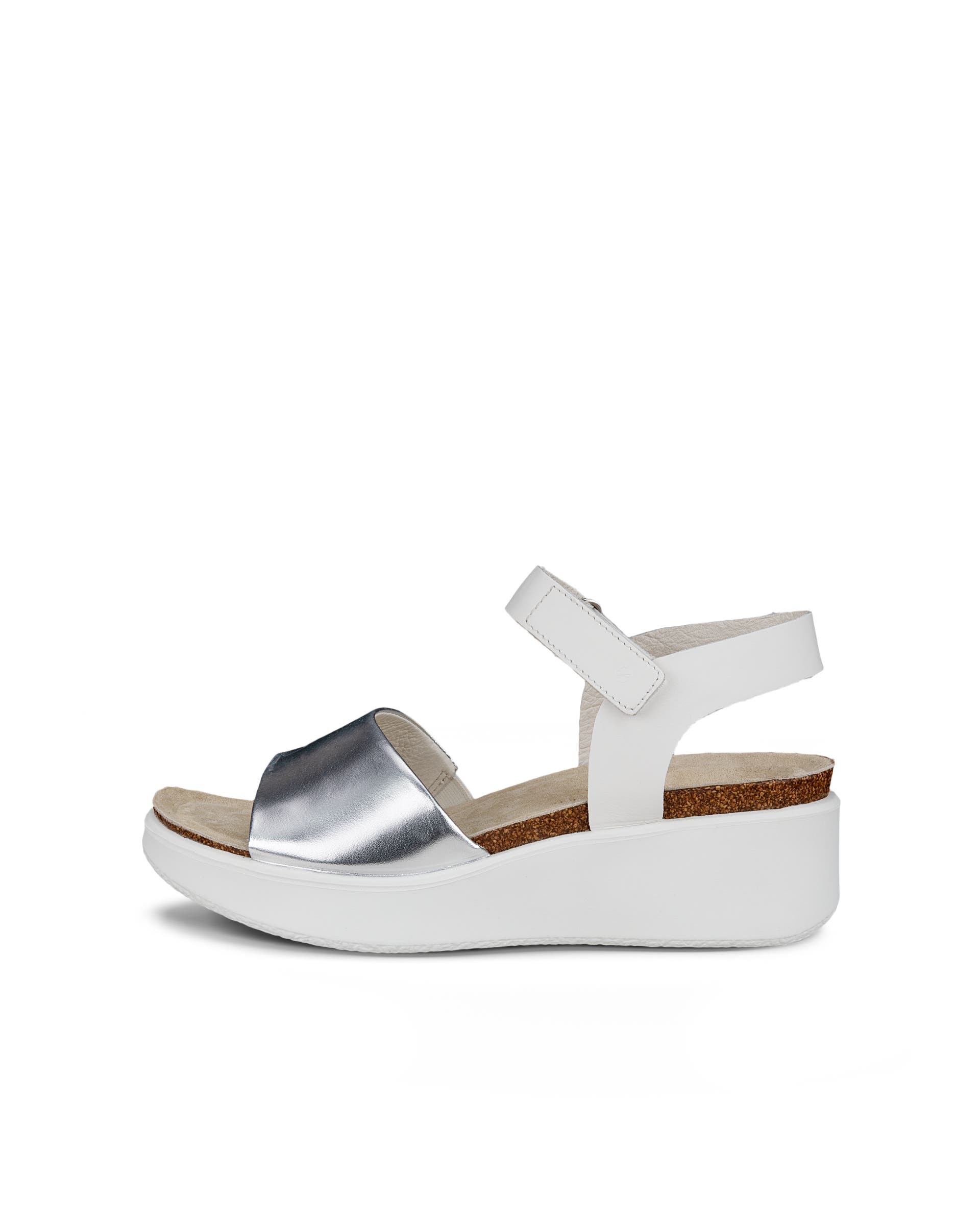 ECCO® FLOWT WEDGE CORK sandale compensée cuir pour femme - Blanc - Outside