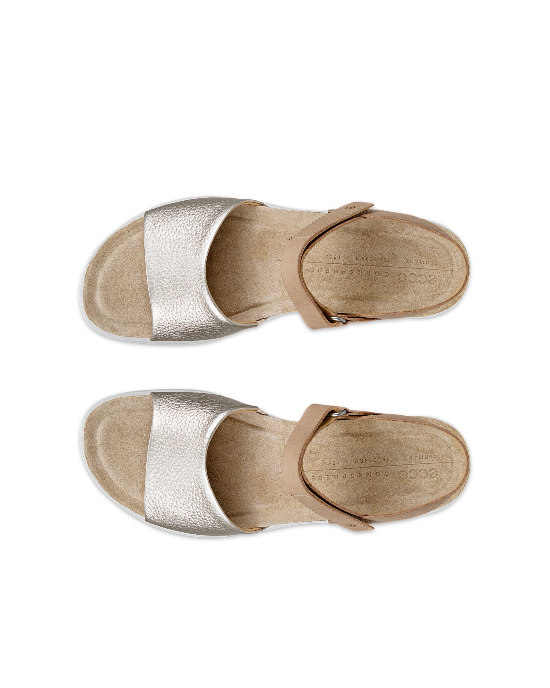 ECCO® Flowt Damen Korksandale aus Leder mit Keilabsatz - Braun - Top left pair