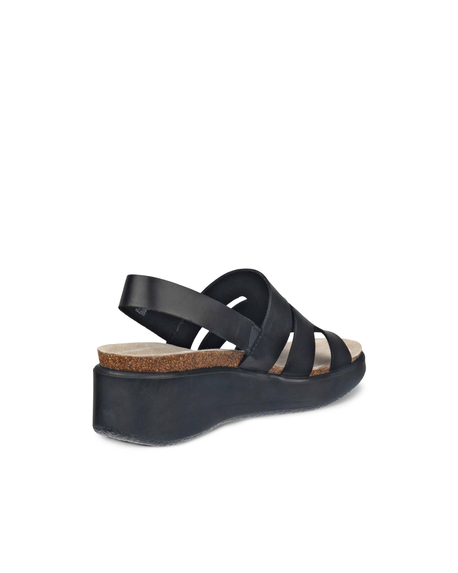Women's ECCO® Flowt Wedge Cork Leather Cork Heeled Wedge Sandal - Black - Back