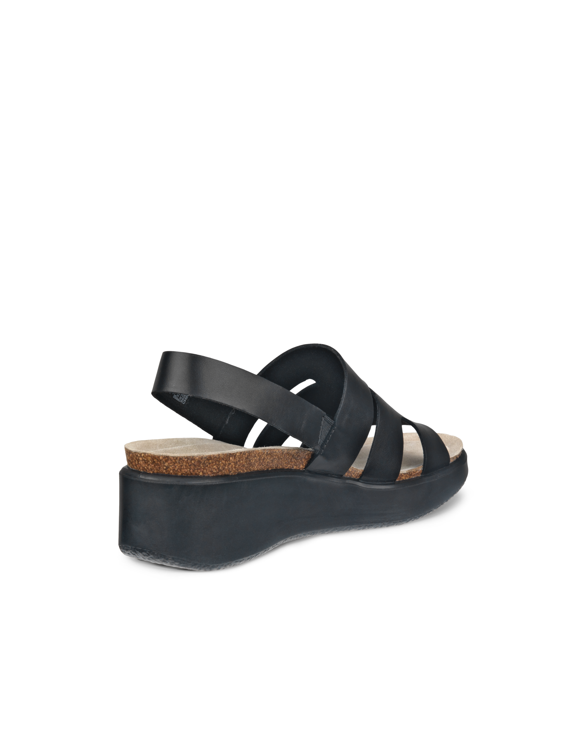 ECCO® Flowt Wedge Cork Dames leren sandaal met kurken sleehak - Zwart - Back