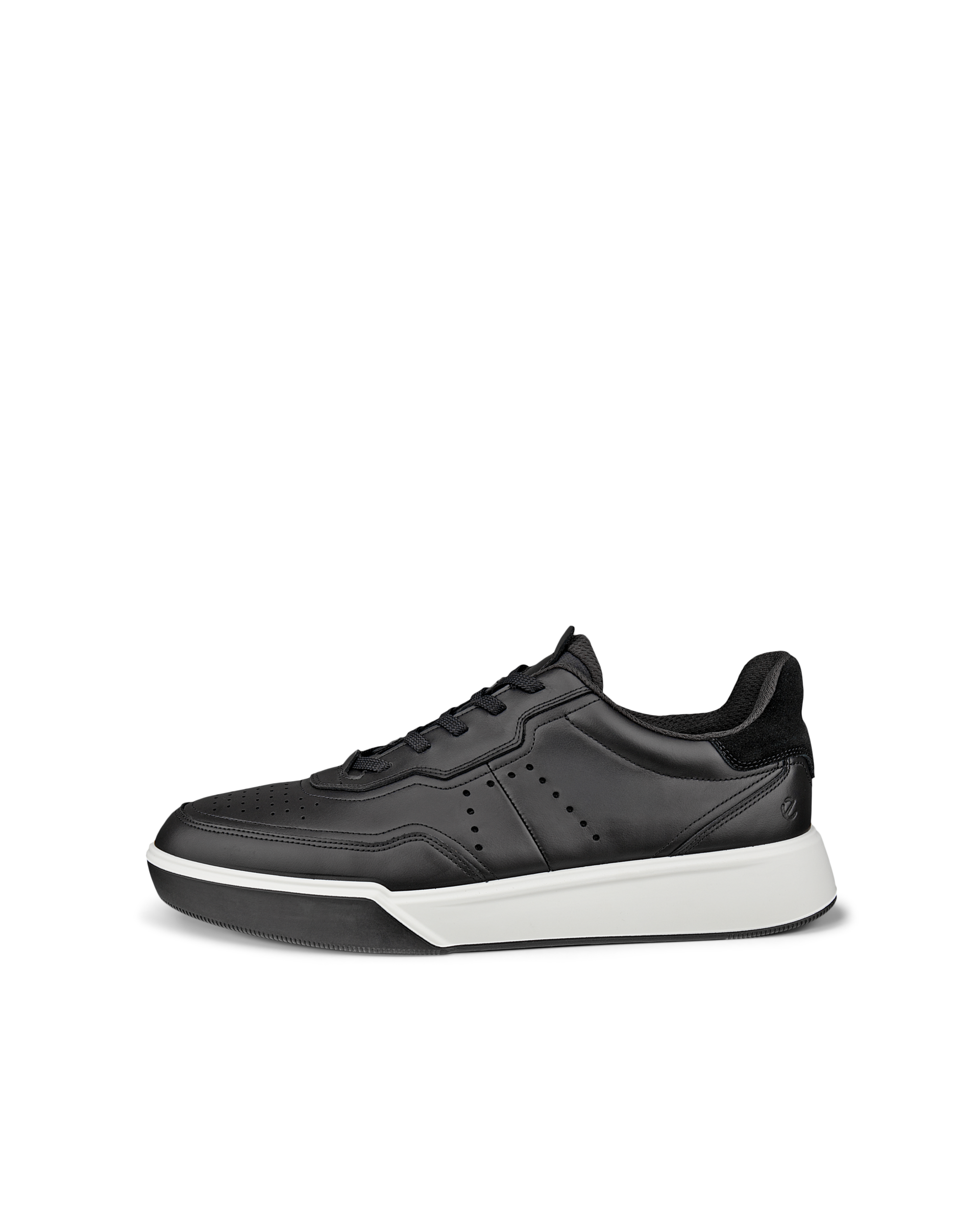 Men's ECCO® Street Court Leather Trainer - Black - Outside