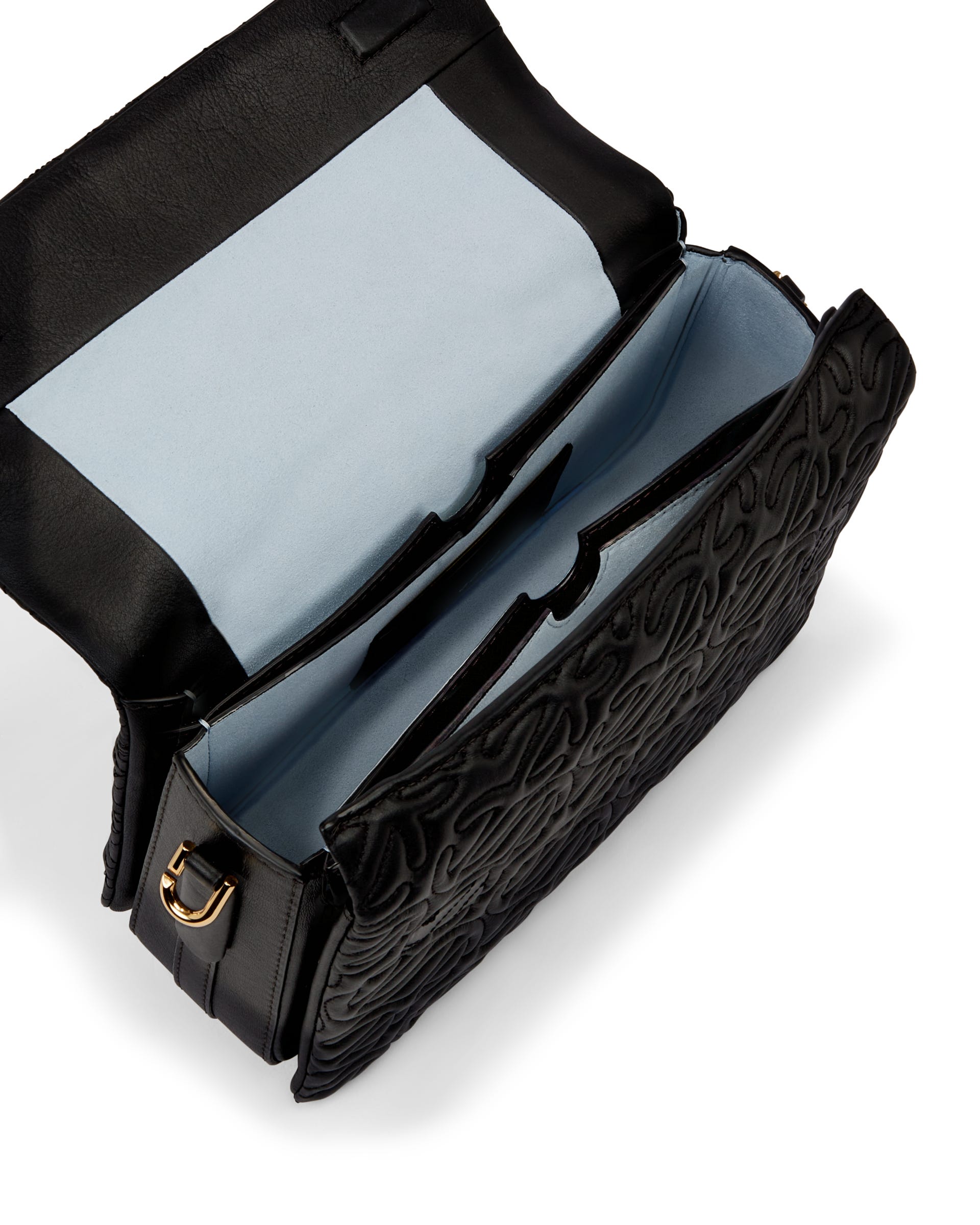 ECCO Pinch Large Quilted Wave レザークロスボディバッグ - ブラック - Inside