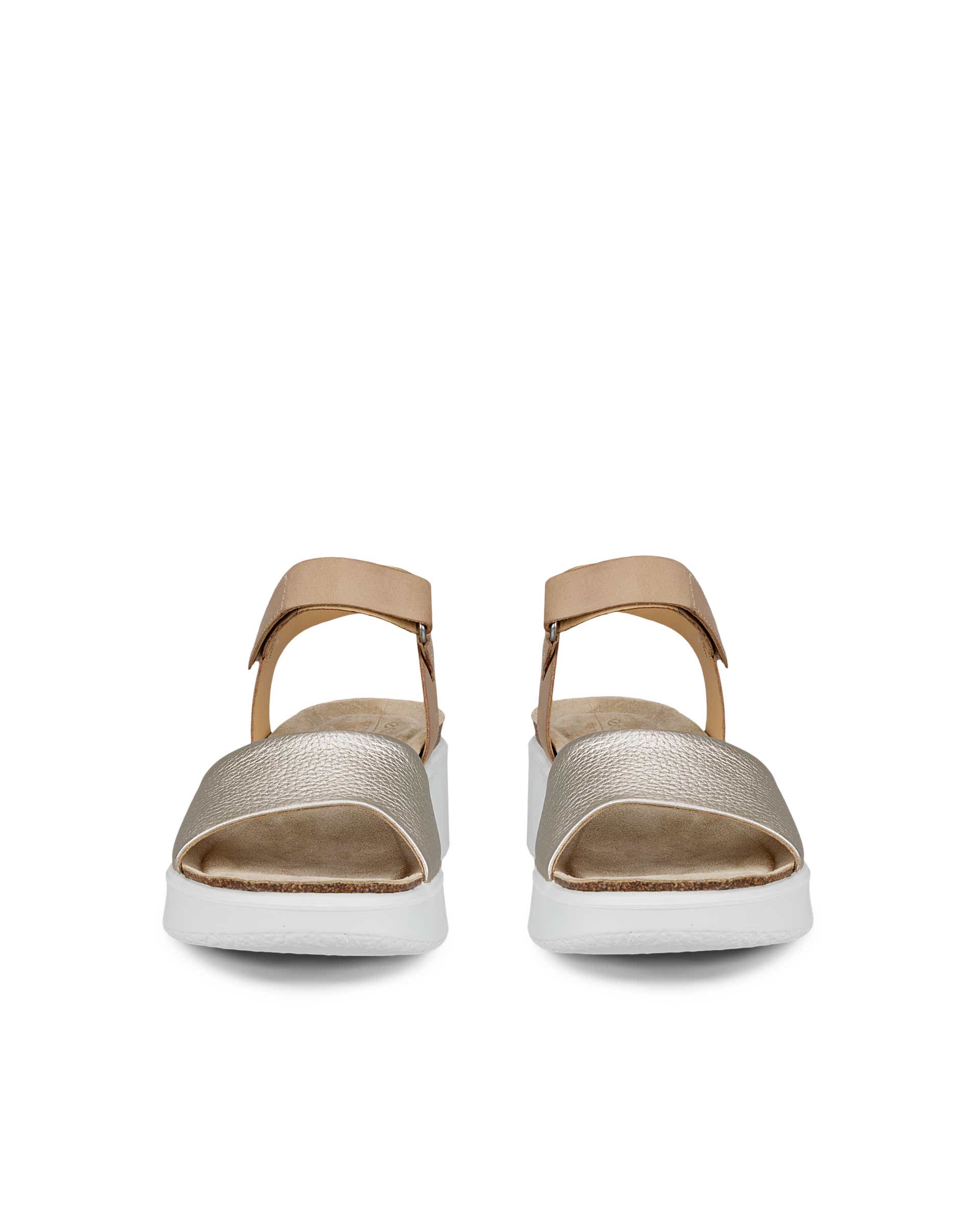 ECCO® Flowt Damen Korksandale aus Leder mit Keilabsatz - Braun - Front pair