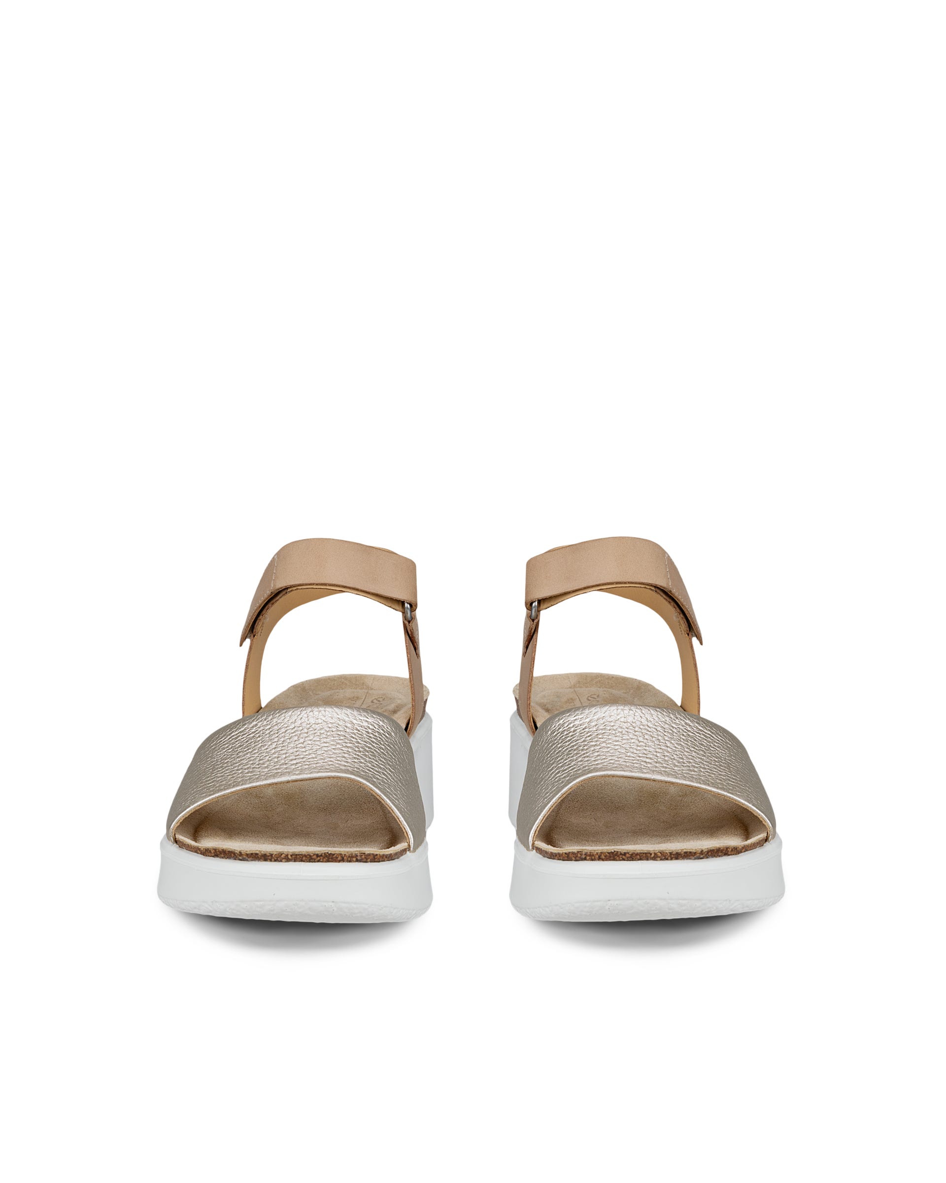 ECCO® Flowt Damen Korksandale aus Leder mit Keilabsatz - Braun - Front pair