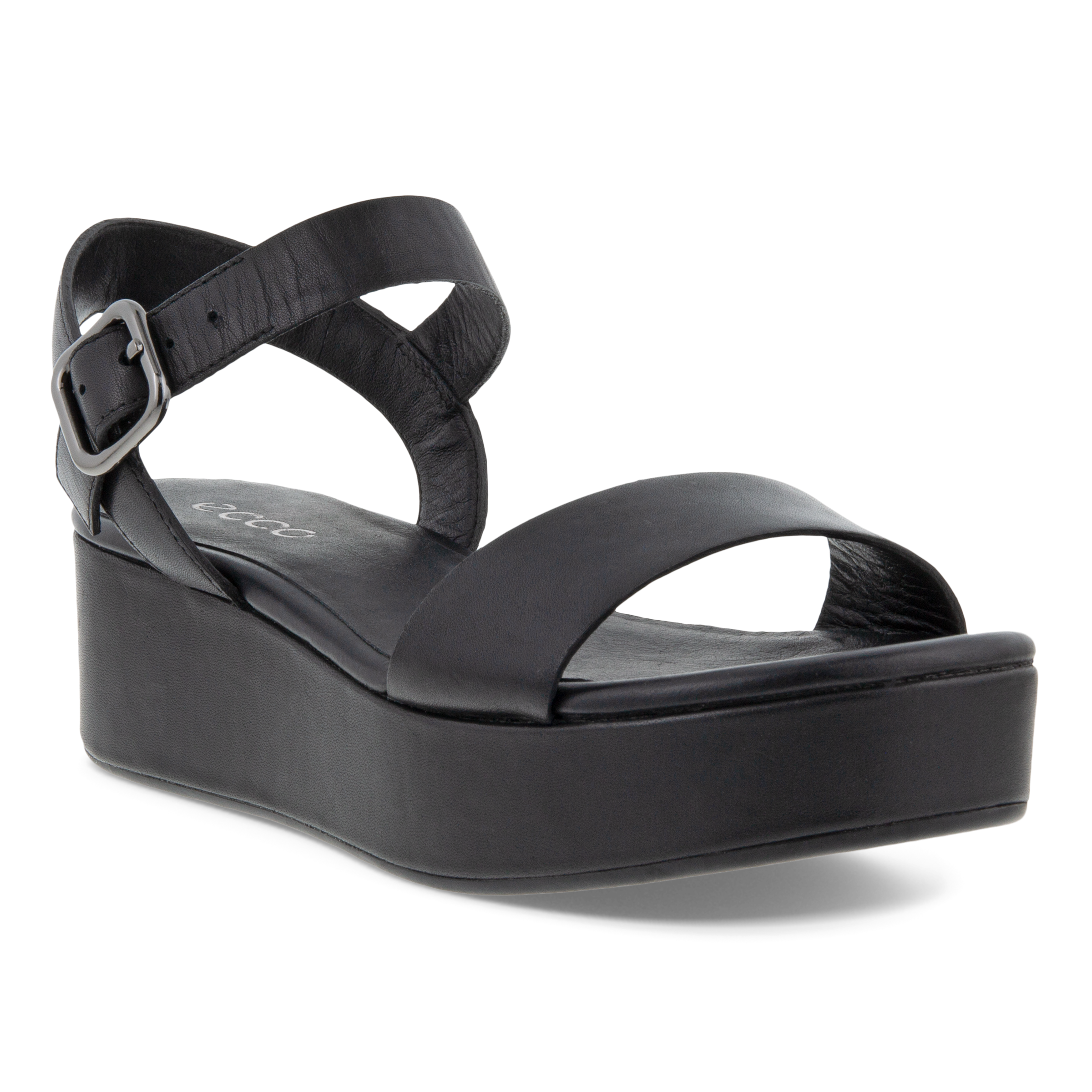 ECCO Elevate Plateau ウィメンズ レザーフラットサンダル | ブラック