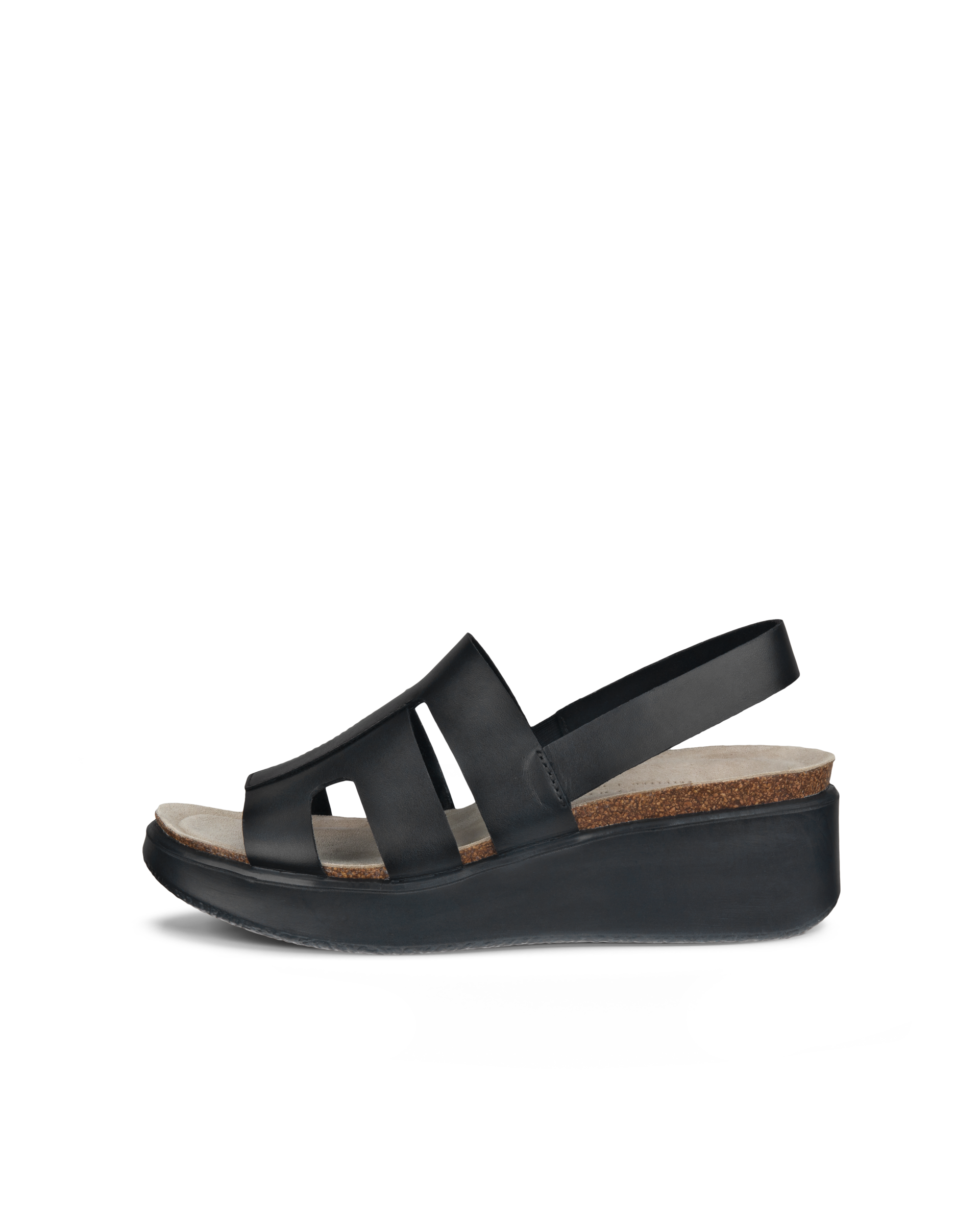 ECCO® Flowt Wedge Cork Dames leren sandaal met kurken sleehak - Zwart - Outside