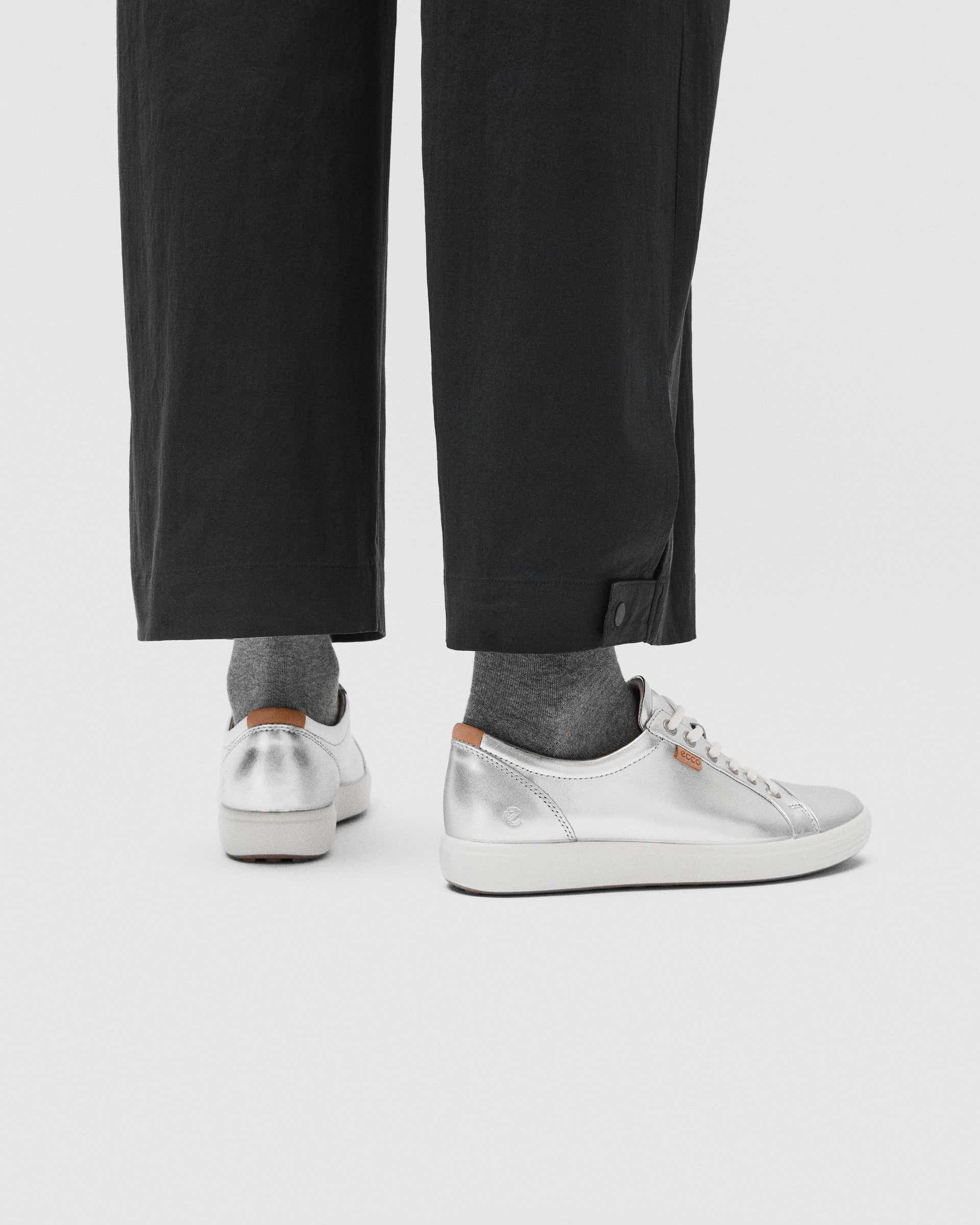Women's ECCO® Soft 7 Leather Trainer - Silver - Lifestyle image-1