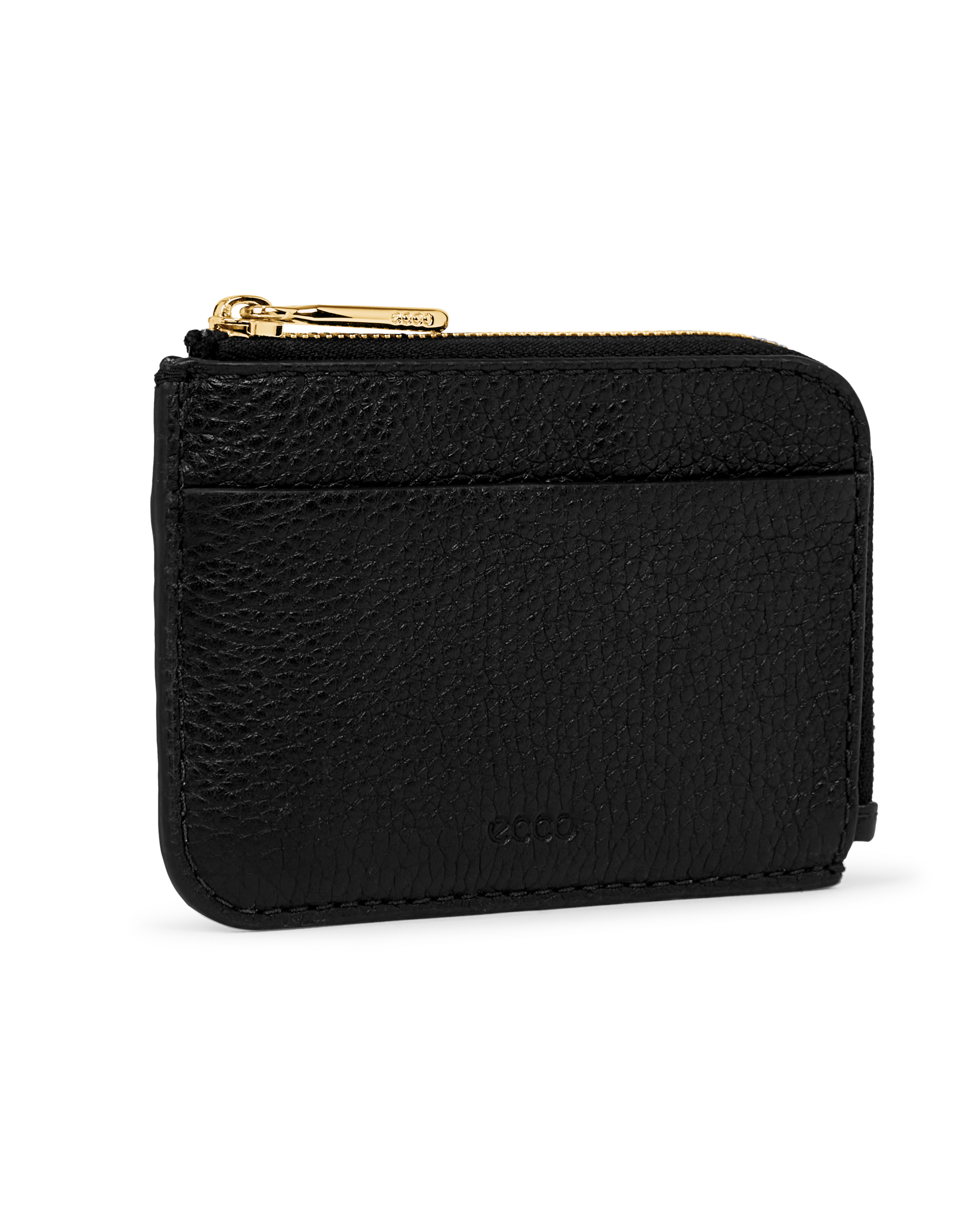 Women's ECCO® Zipped Pebbled Leather Card Case - Black - Main