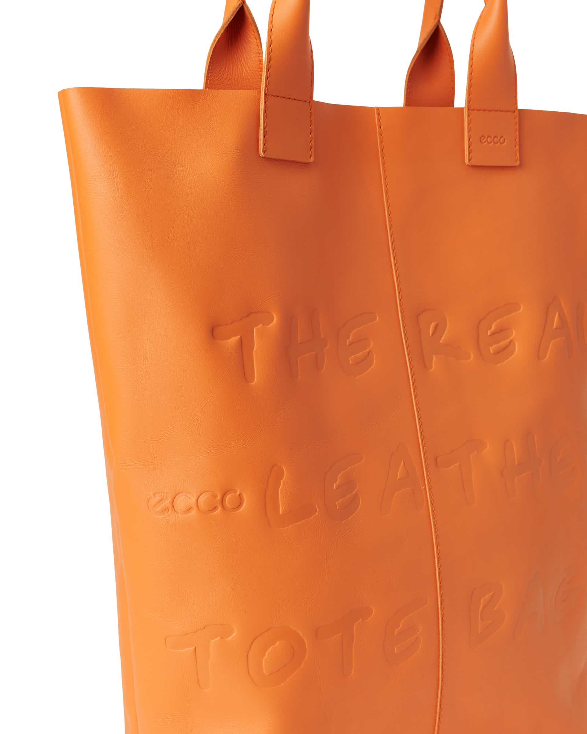 オレンジ レザー トートバッグ ロゴ付き ECCO TOTE REAL LEATHER レザートートバッグ | オレンジ