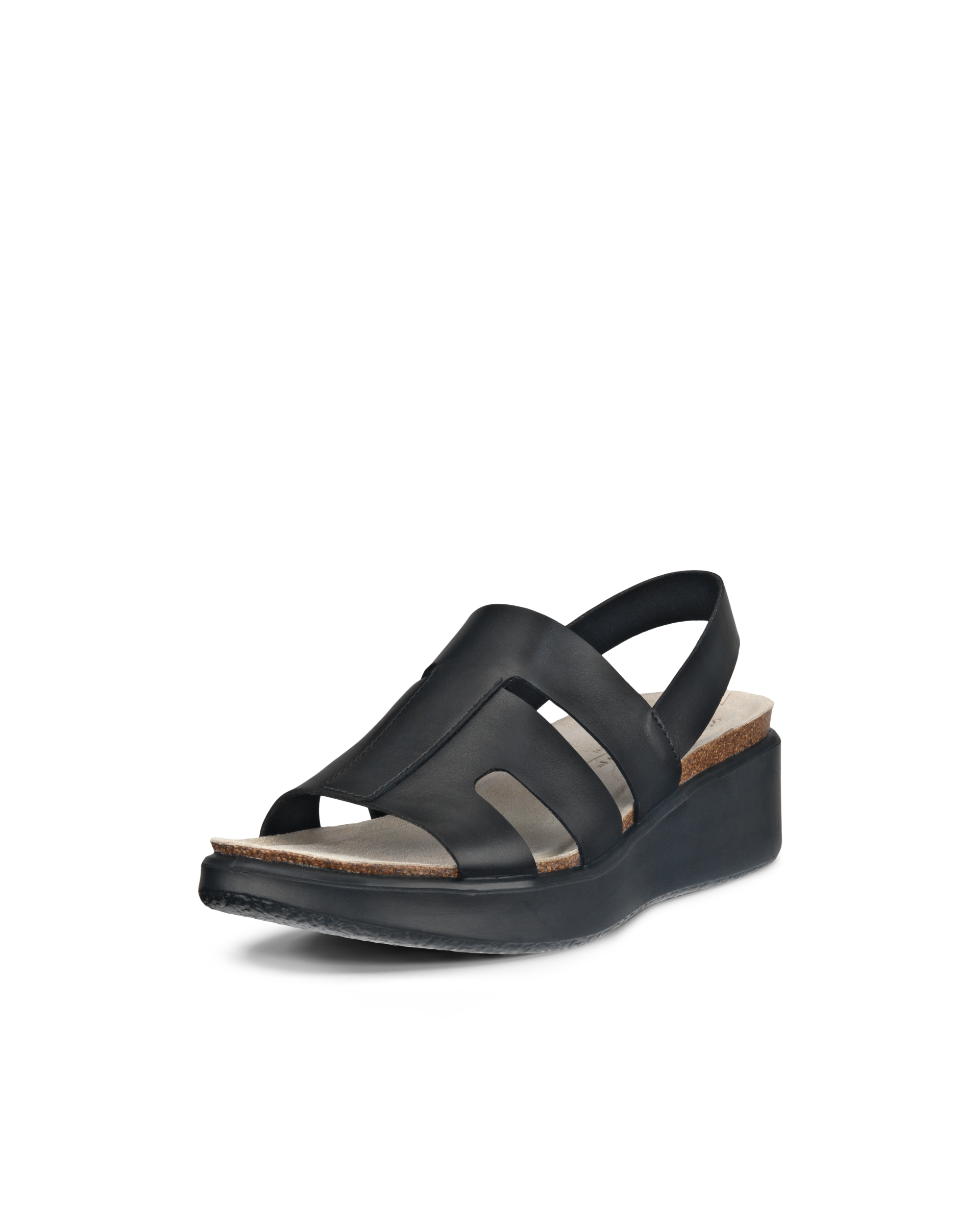 ECCO® Flowt Wedge Cork Dames leren sandaal met kurken sleehak - Zwart - Main