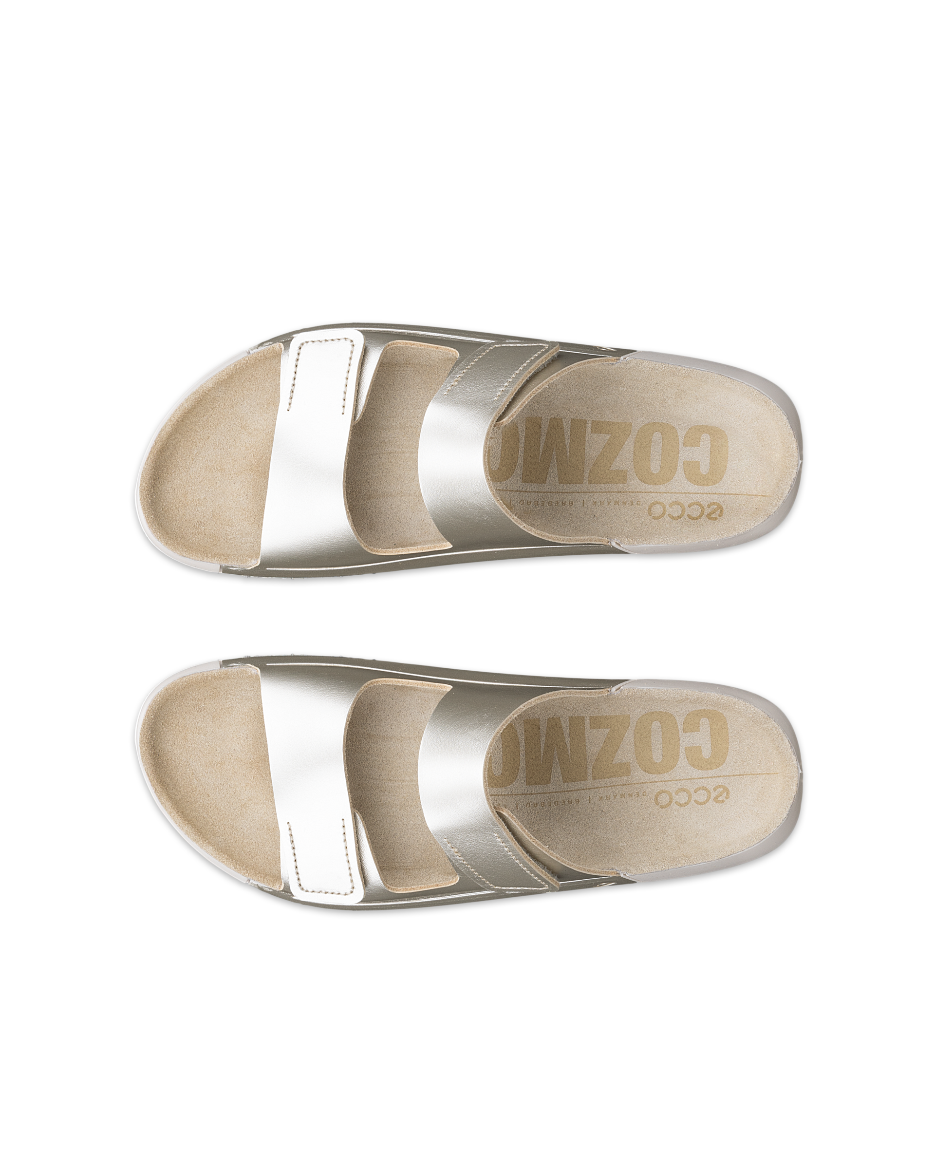 Women's ECCO® Cozmo Leather Two Strap Sandal - Gold - Top left pair