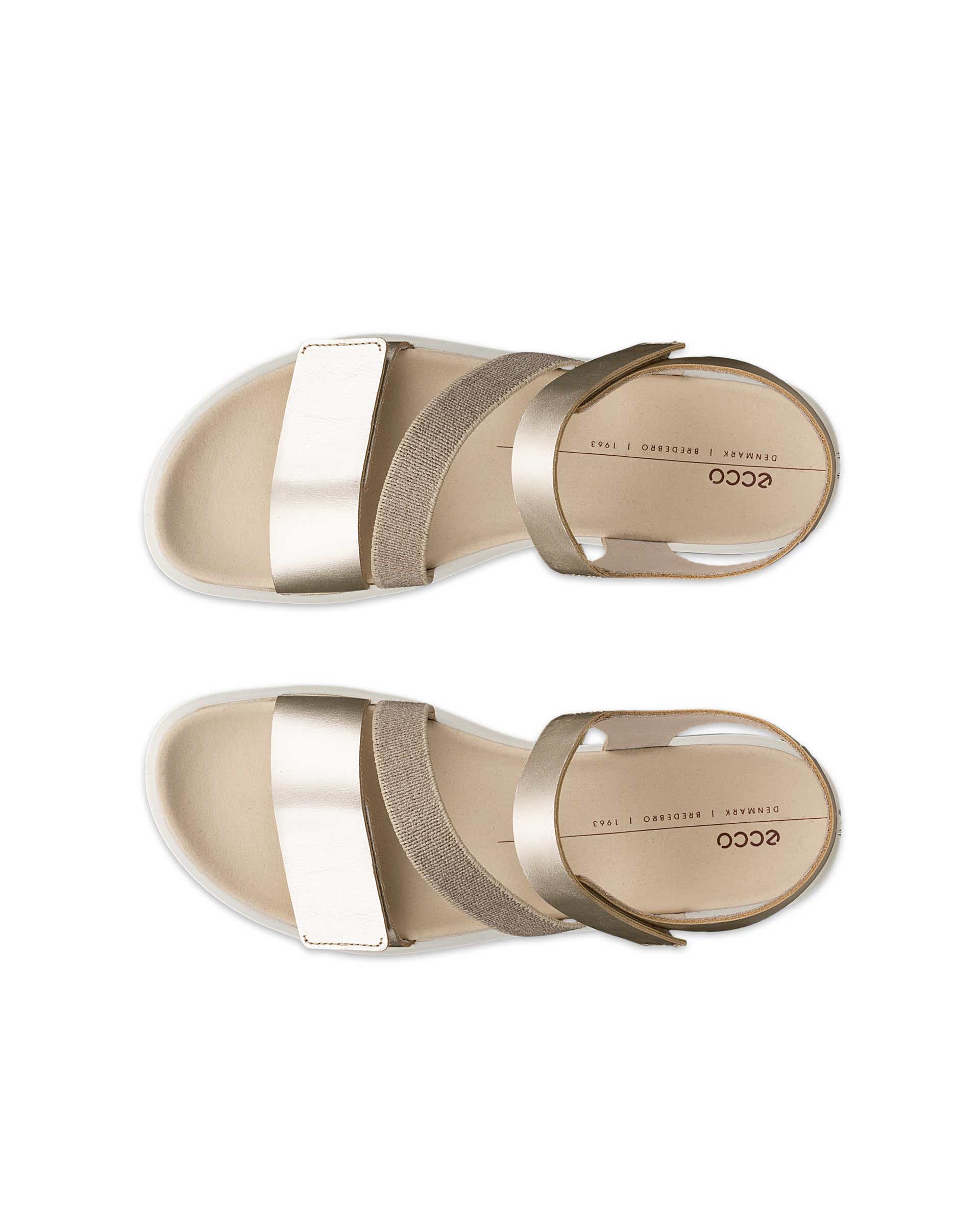 Women's ECCO® Flowt Leather Flat Sandal - Metallic - Top left pair