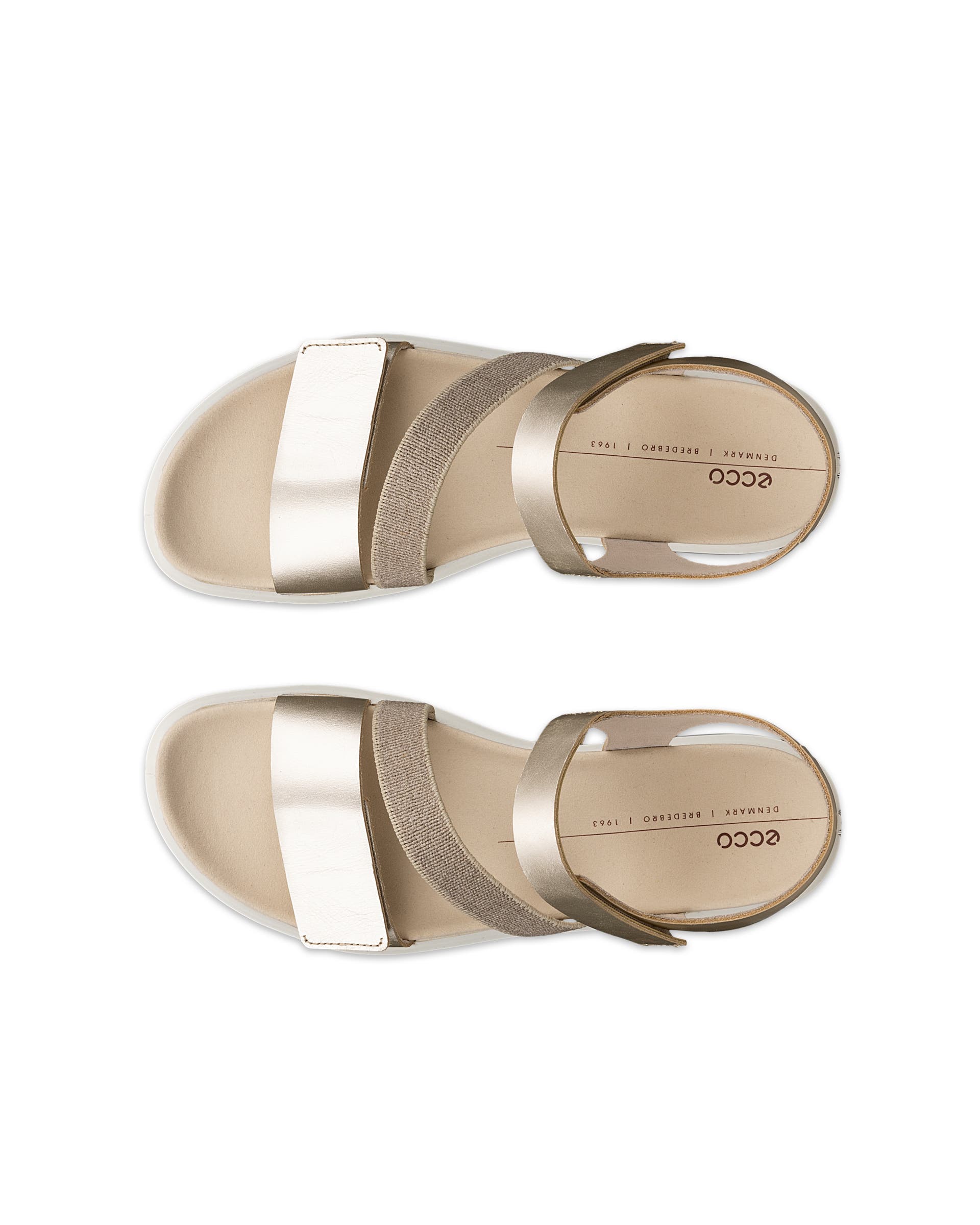Women's ECCO® Flowt Leather Flat Sandal - Metallic - Top left pair