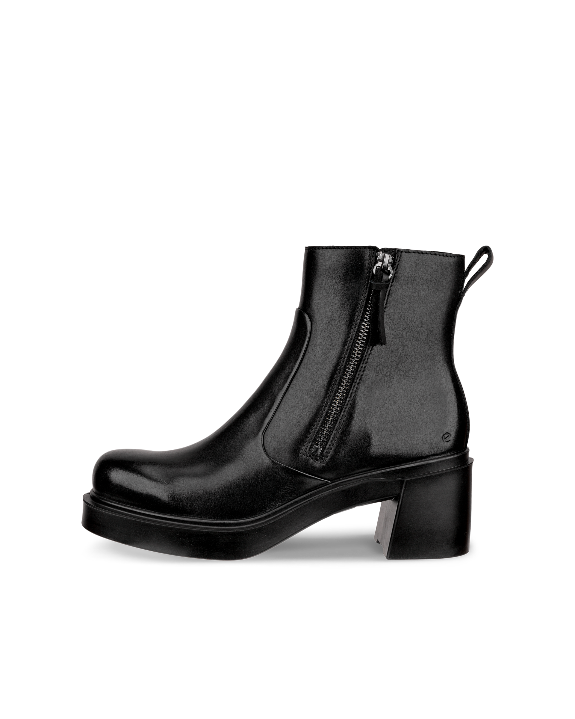 ブラックレザーオープントゥシューズ Commander Black Leather Square Toe Side Zip Boots