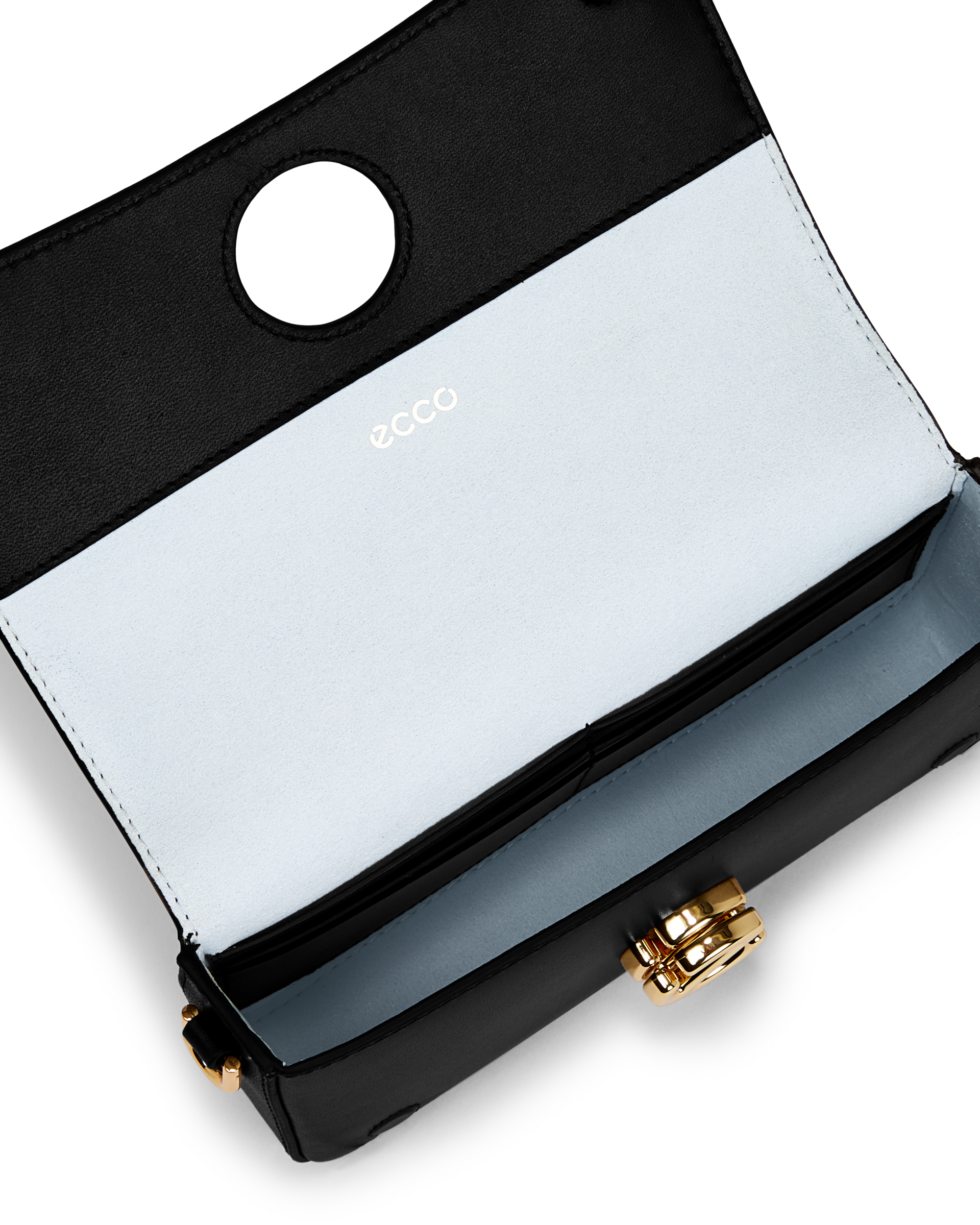 Dロゴエンボス カラーブロック クロスボディバッグ　半額！ ECCO Pinch Small Lock Wave レザークロスボディバッグ | ブラック
