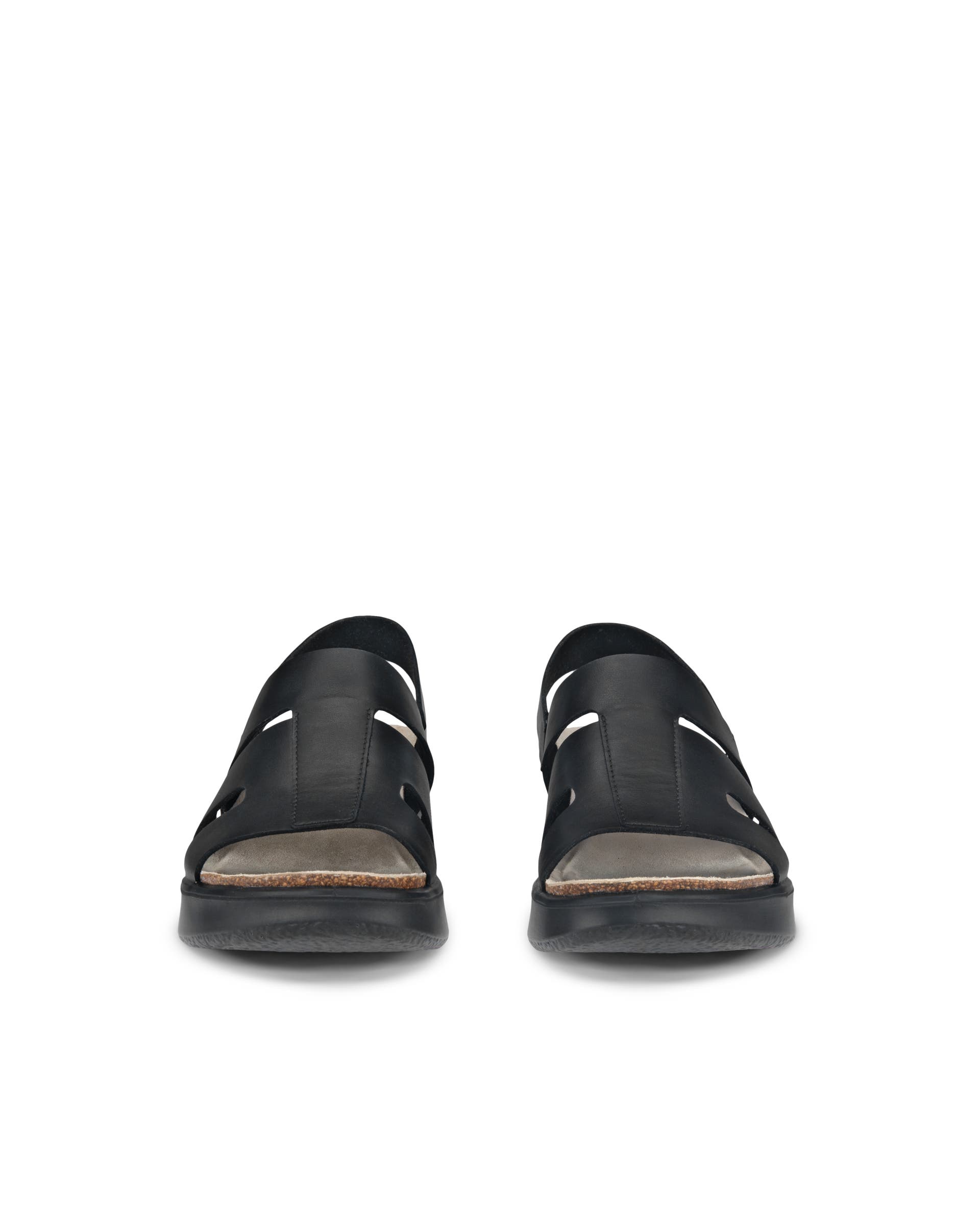 Women's ECCO® Flowt Wedge Cork Leather Cork Heeled Wedge Sandal - Black - Front pair