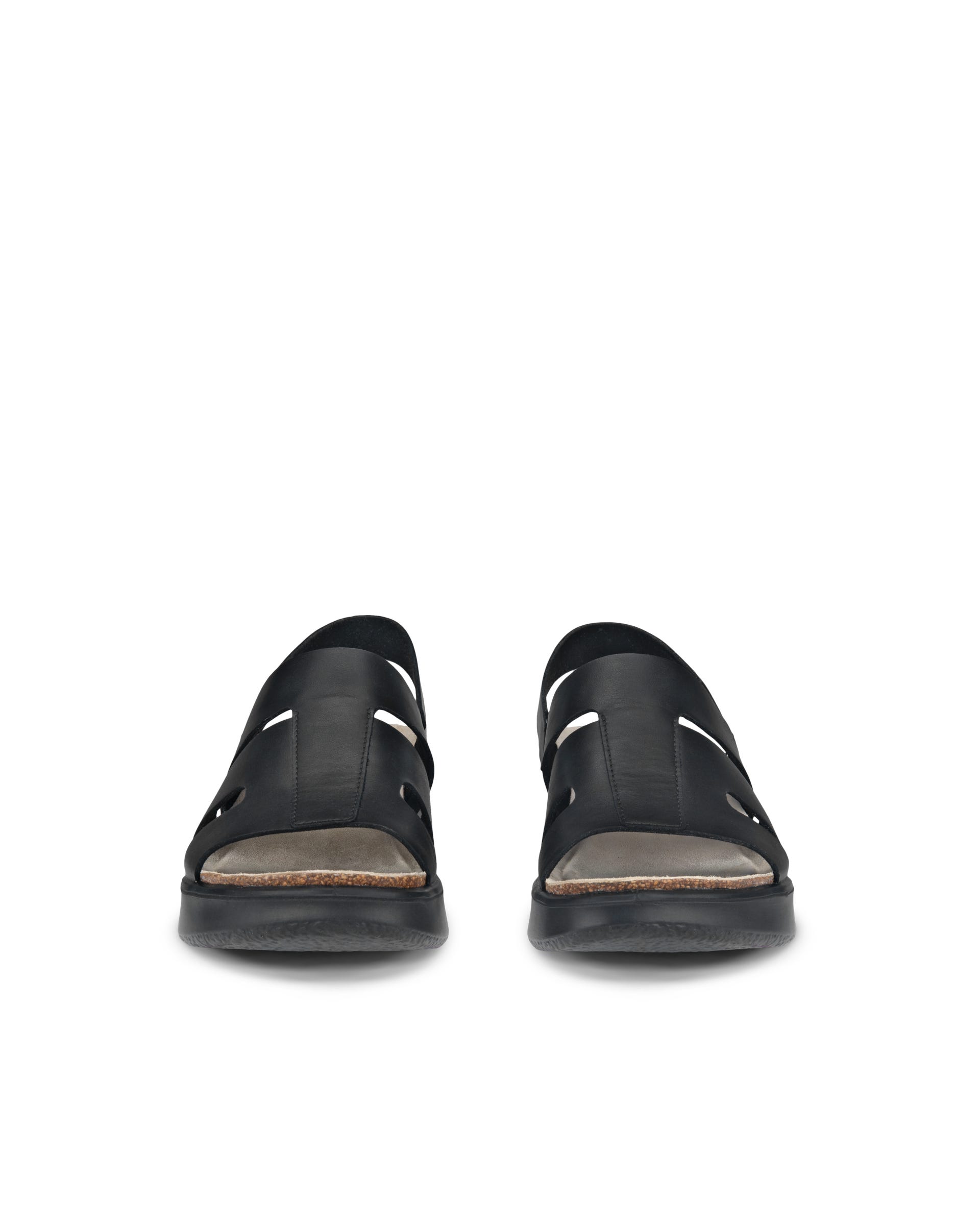 Women's ECCO® Flowt Wedge Cork Leather Cork Heeled Wedge Sandal - Black - Front pair