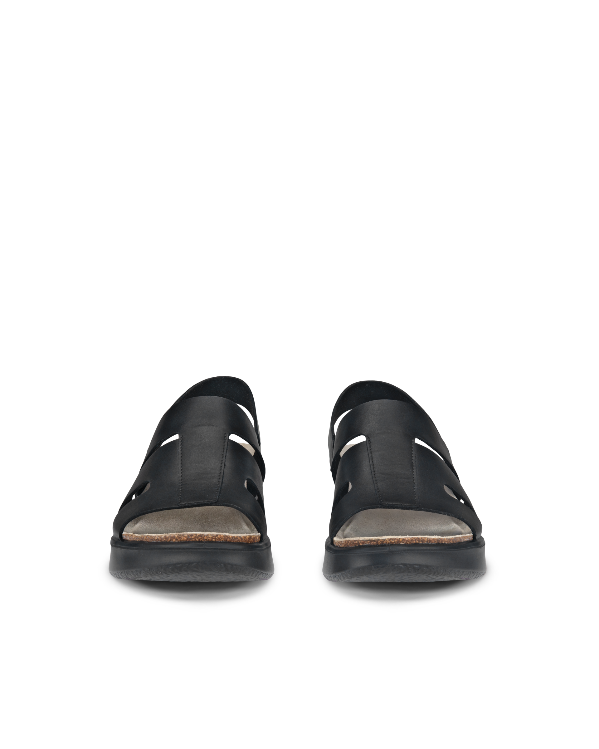 ECCO® Flowt Wedge Cork Dames leren sandaal met kurken sleehak - Zwart - Front pair