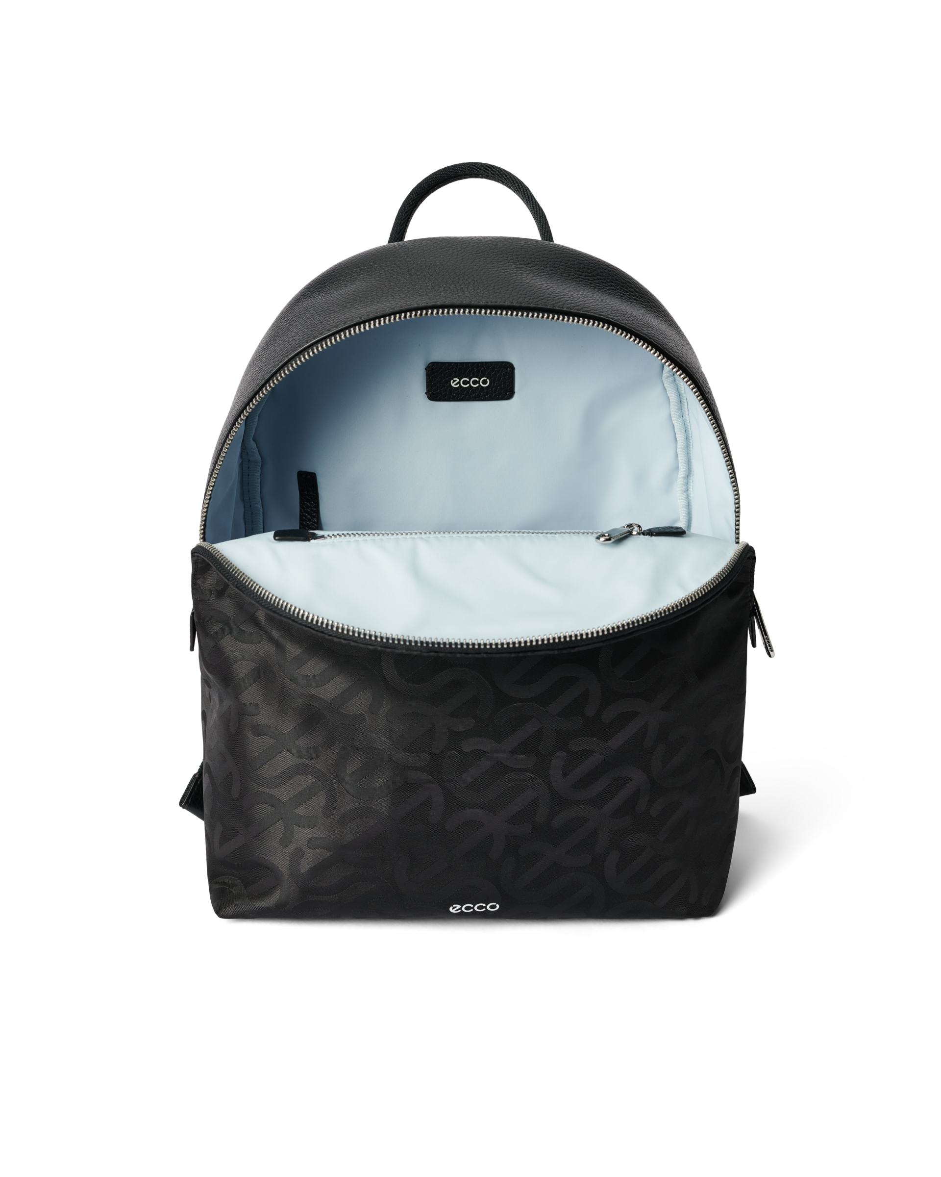 ECCO Unisex Backpack Medium Round Black Jacquard Wave Leather Travel Work Bag ECCO® Round Pack Textile Backpack | Black main image 2