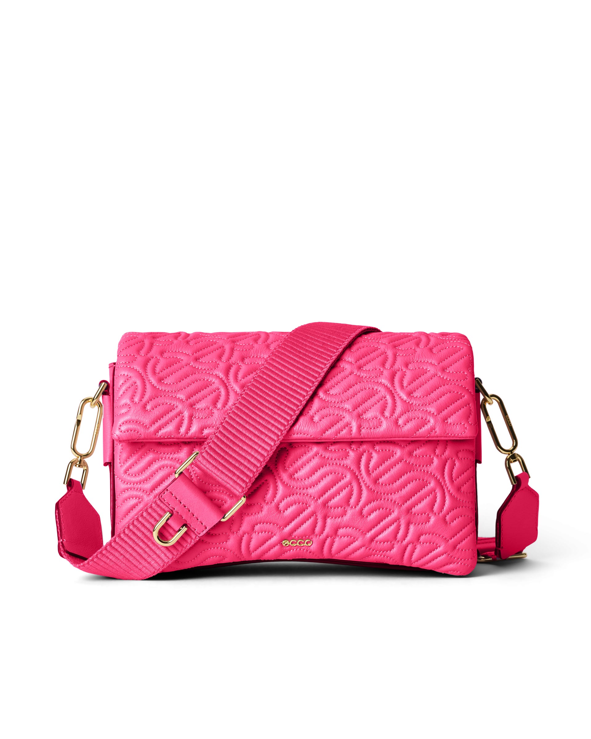ECCO® Pinch Large Quilted Wave Leather Crossbody Bag Pink