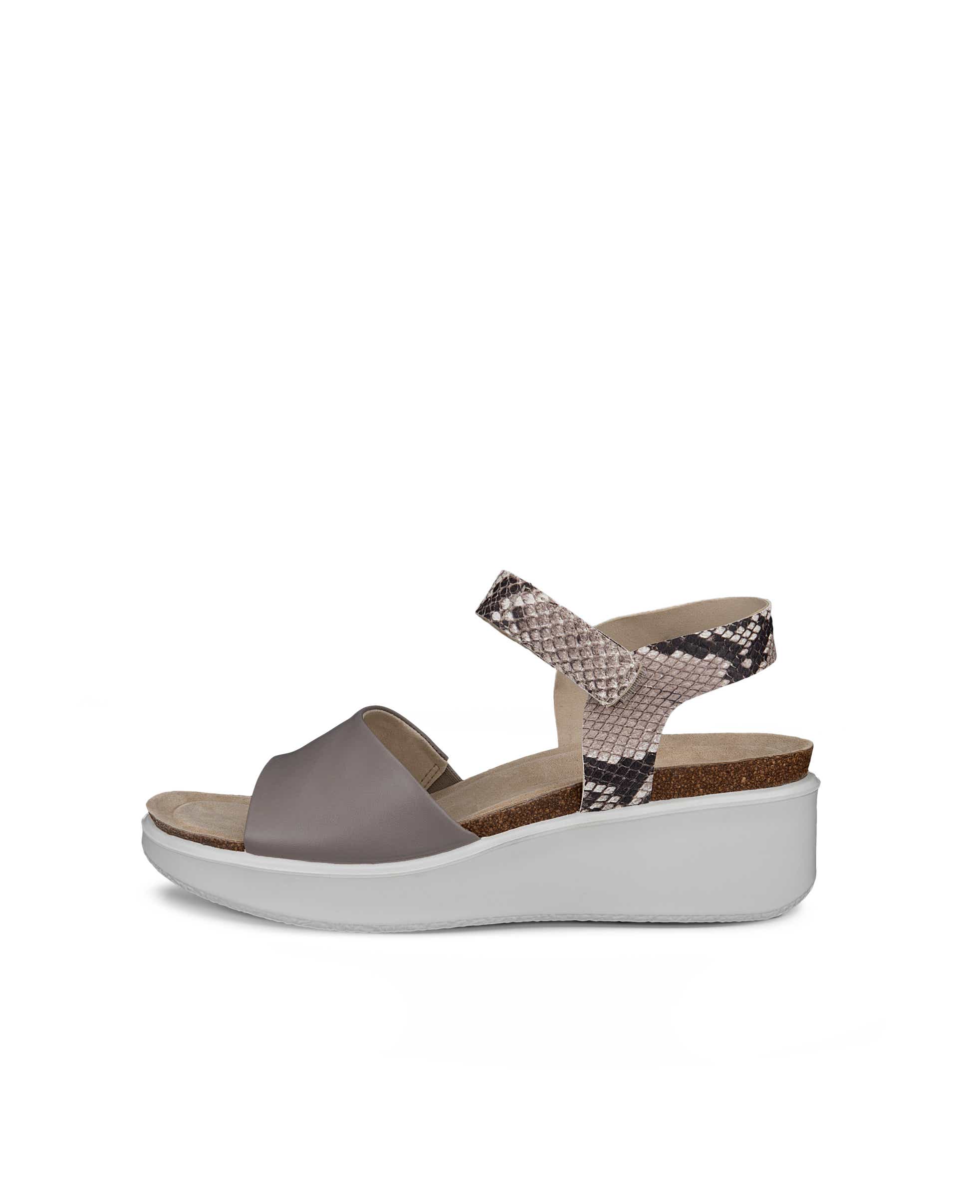 ECCO® Flowt Wedge Cork sandale compensée liège et cuir pour femme - Gris - Outside