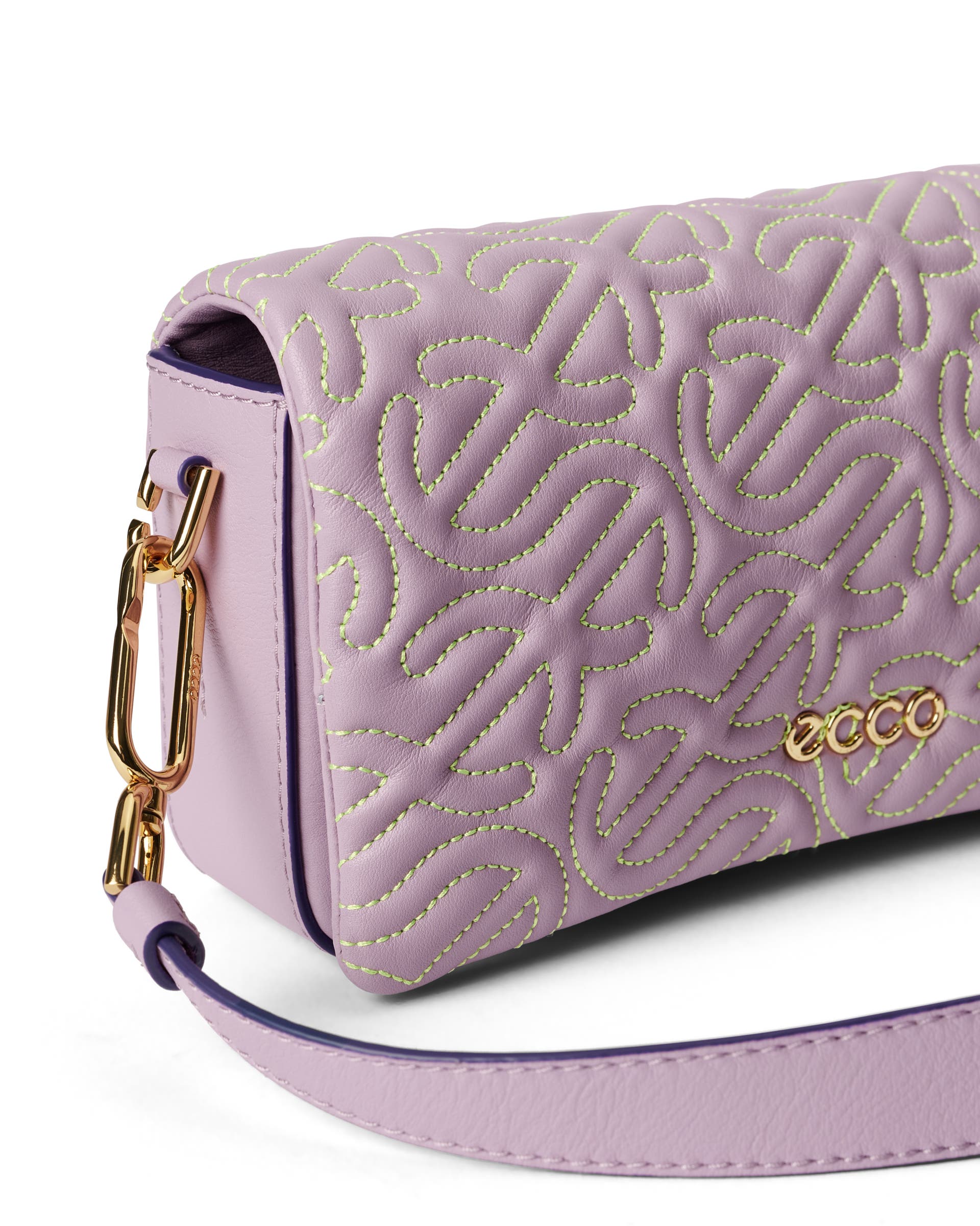 ECCO® Quilted Wave Small Pinch Leather Shoulder Bag - Purple - Detail-1
