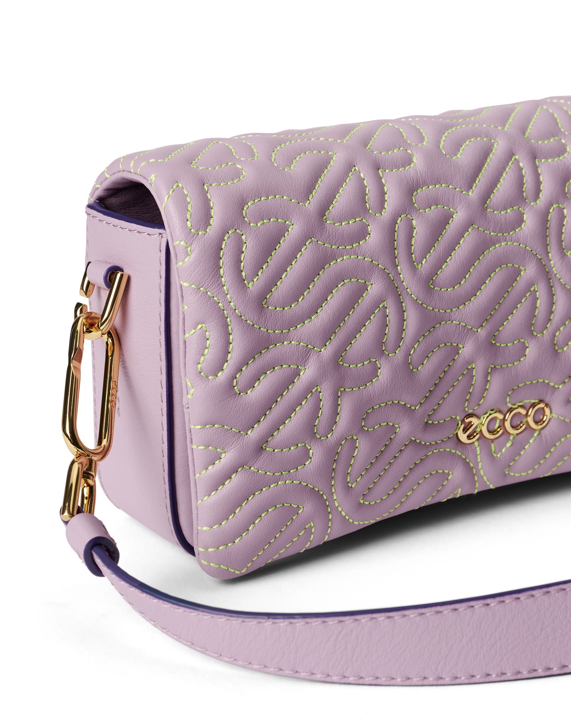 ECCO® Quilted Wave Small Pinch Leather Shoulder Bag - Purple - Detail-1