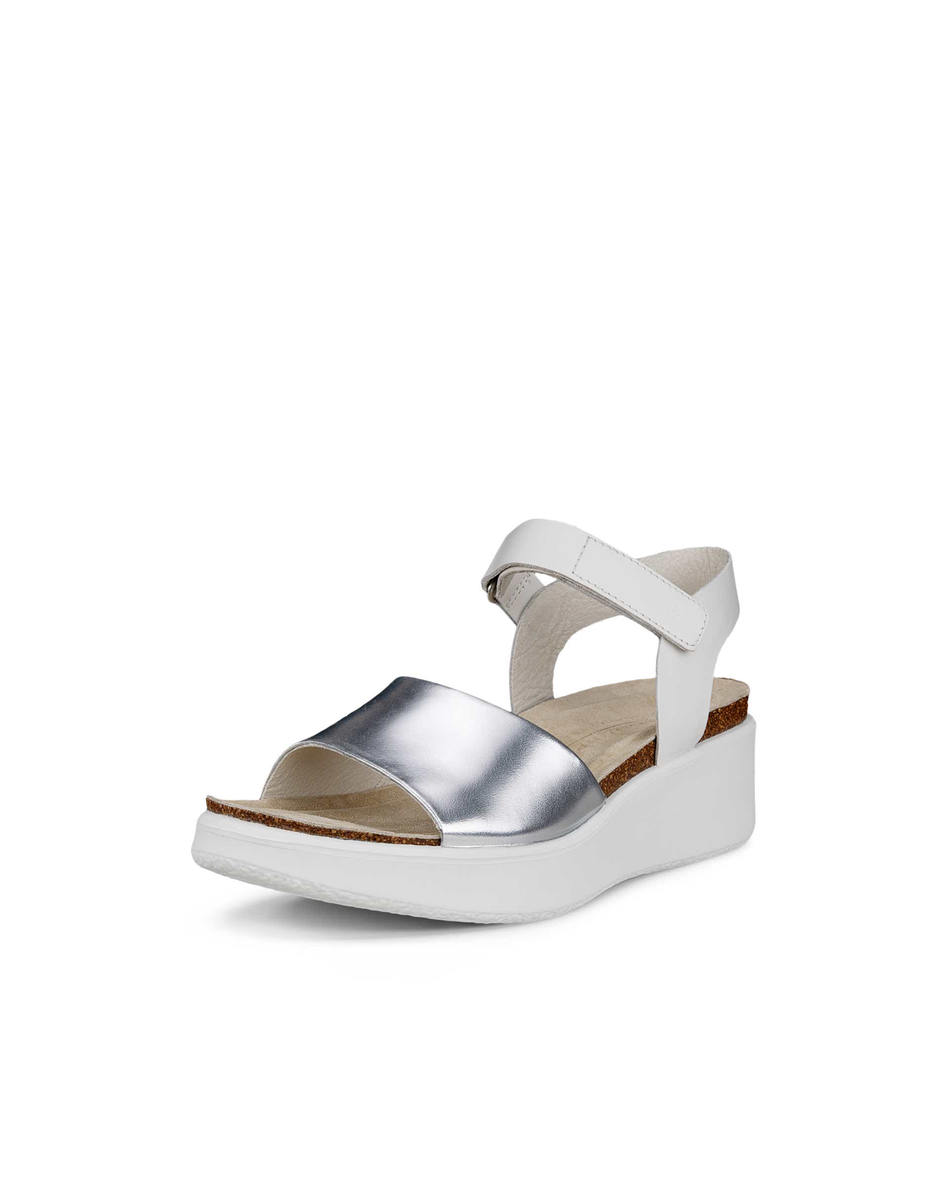 ECCO® FLOWT WEDGE CORK sandale compensée cuir pour femme - Blanc - Main