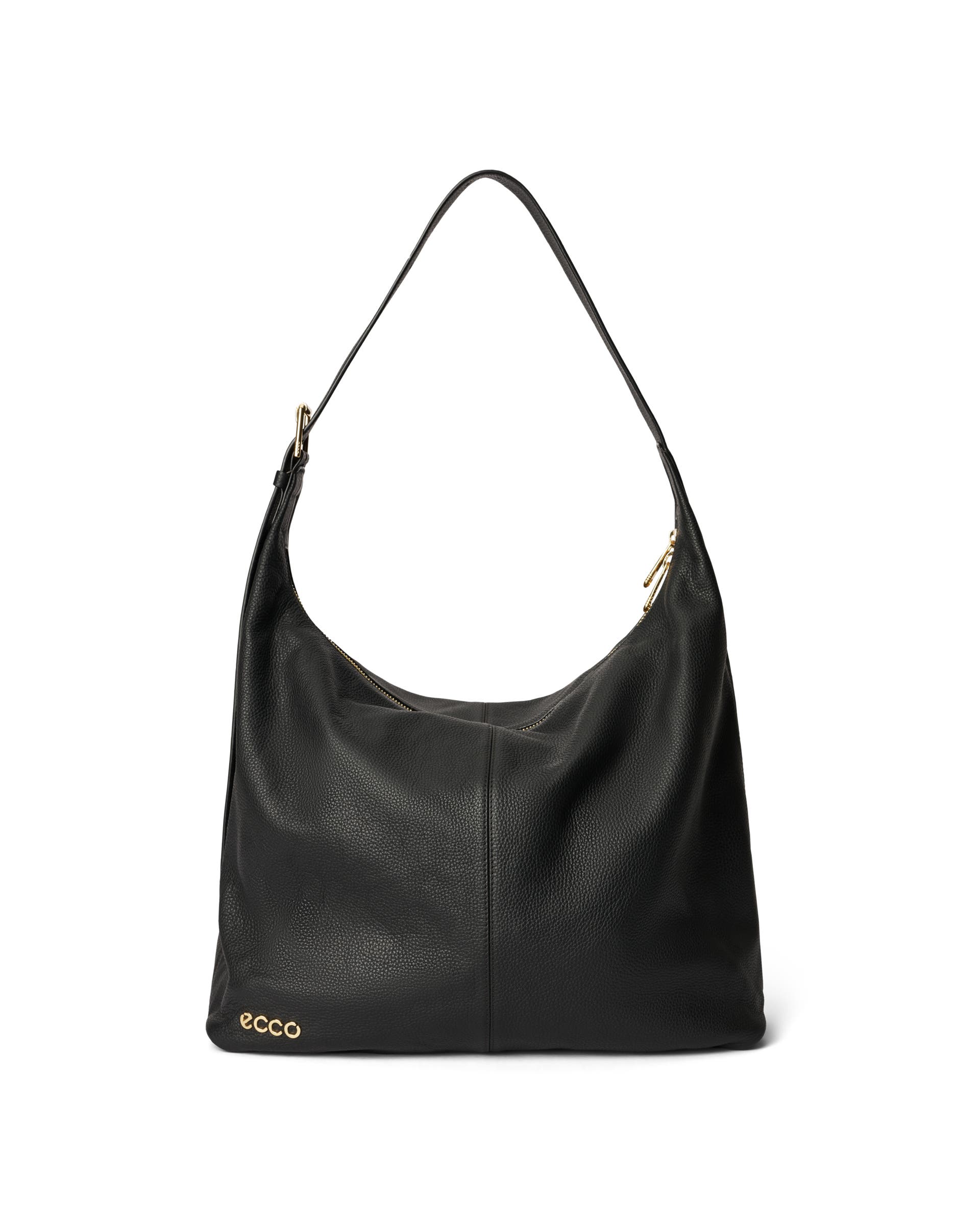 Grand sac hobo en cuir grainé ECCO® Soft - Noir - Main