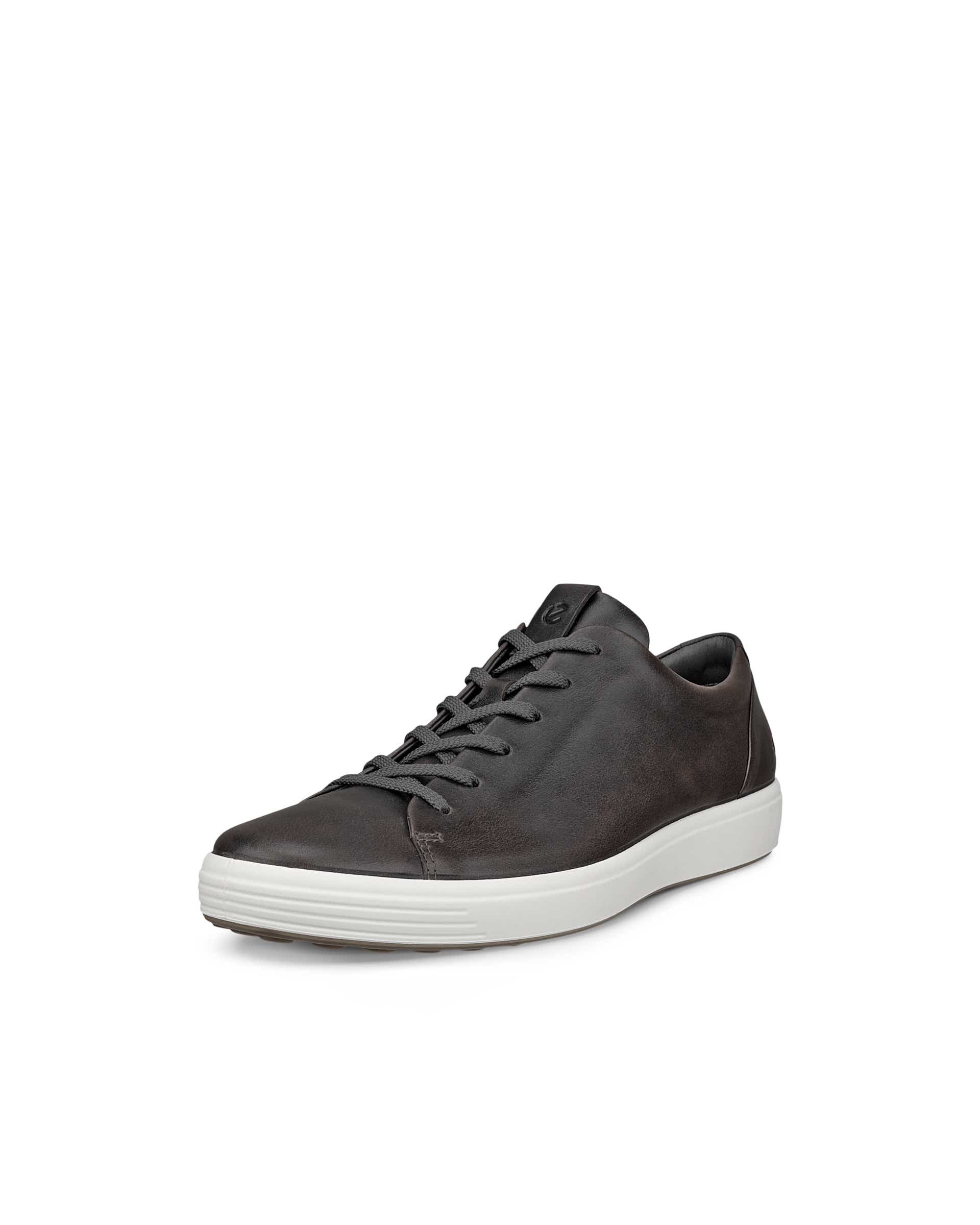 Men's ECCO® Soft 7 Leather Lace-Up Shoe - Gray - Main