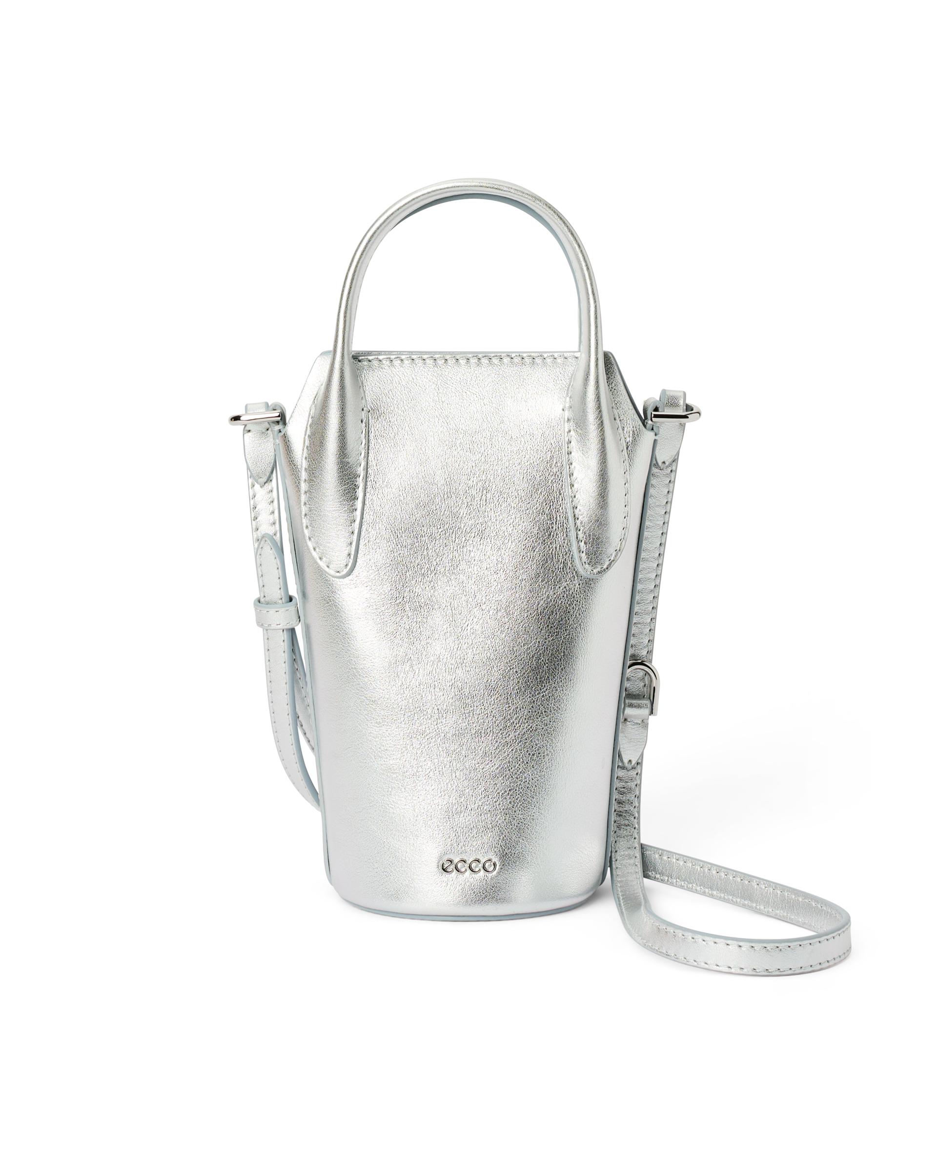 ECCO Pot Bag - Women's Leather Bucket Bag - Silver
